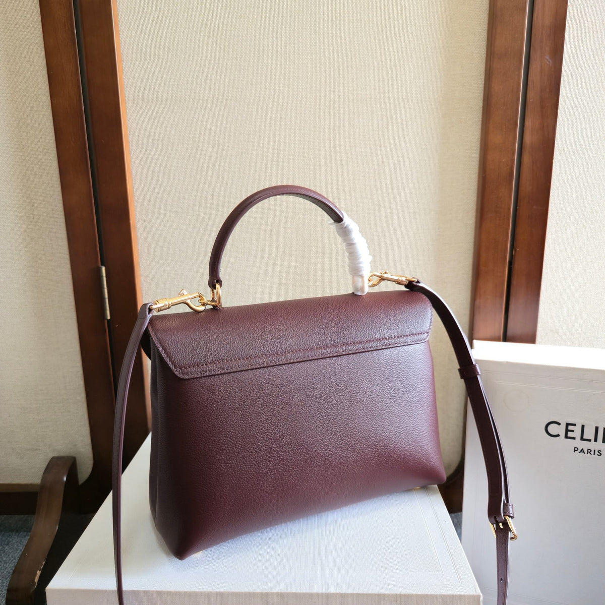 CELINE Triomphe Kelly Bag in Burgundy