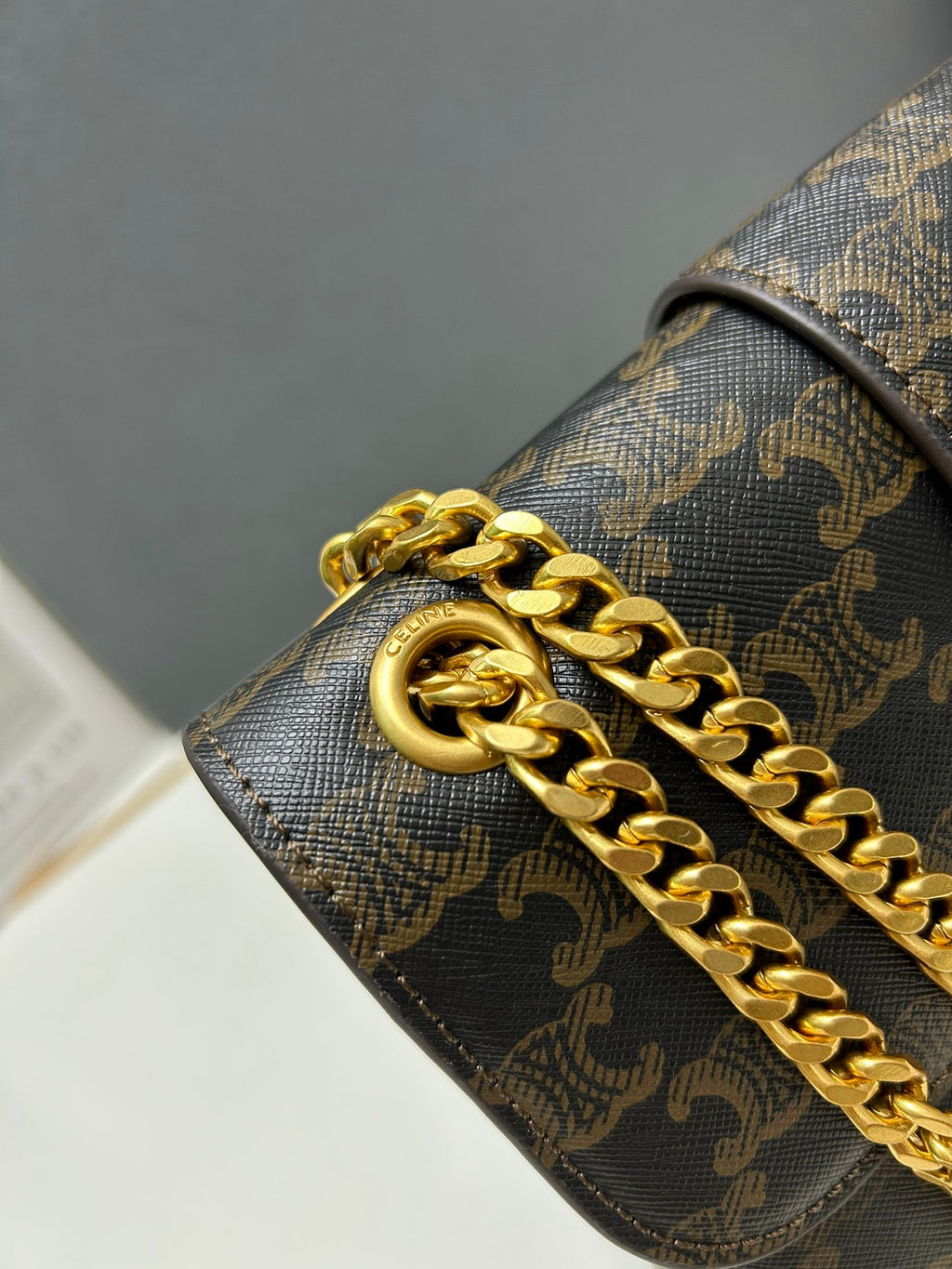 CELINE Triomphe Bag with Metal Logo in Brown