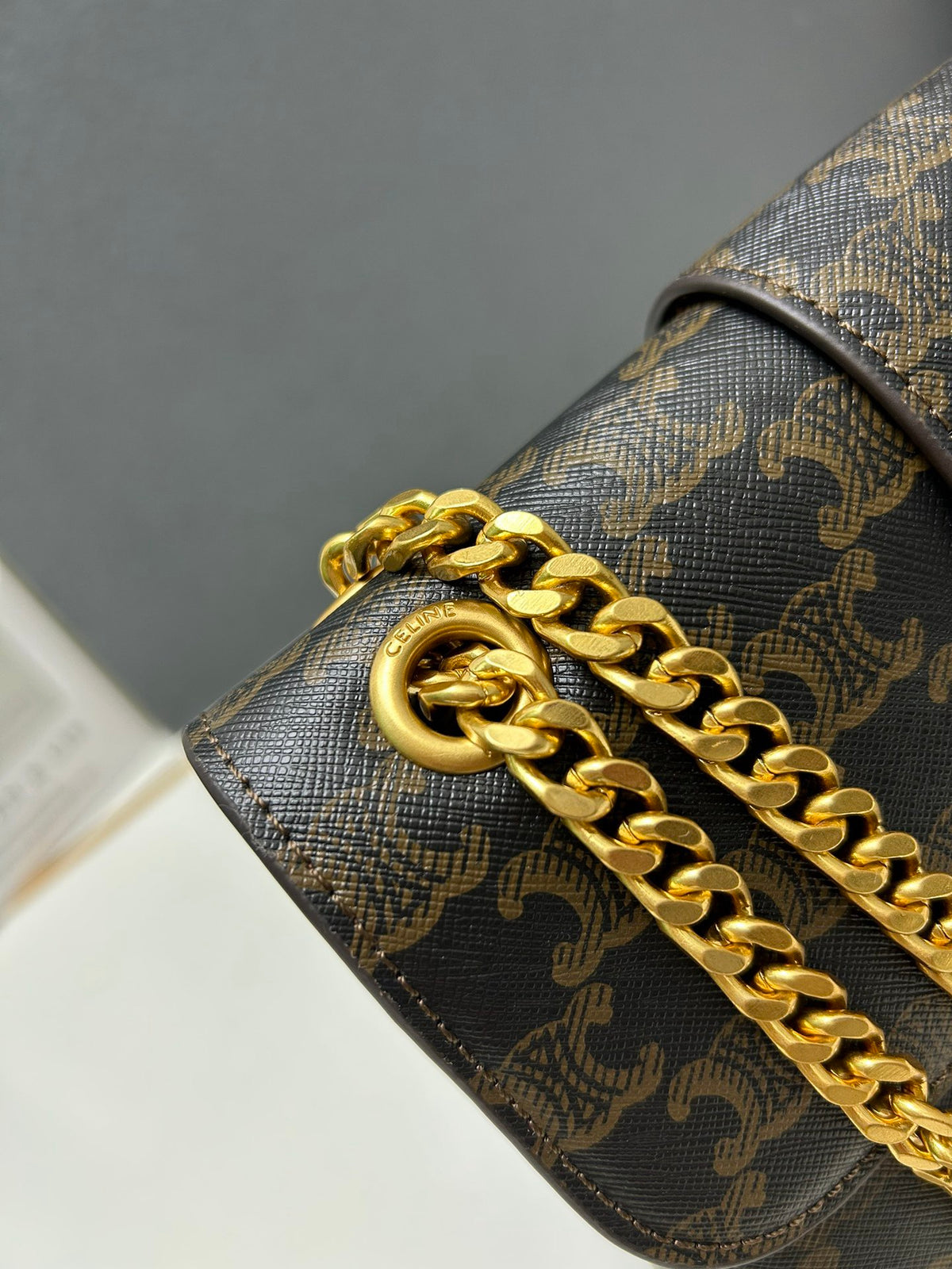 CELINE Triomphe Bag with Metal Logo in Brown