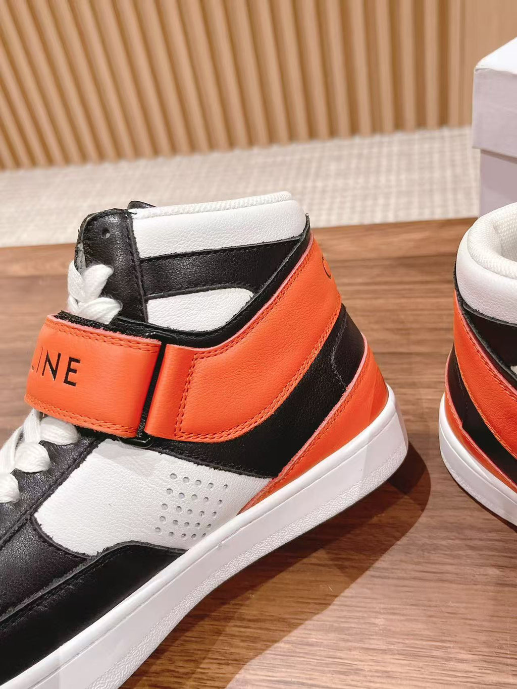Celine Triomphe Low-Top Sneakers — Black & Orange