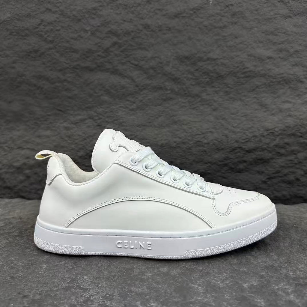Celine HUNTINGTON Low-Top Lace-Up Sneakers in White Calfskin Suede & Mesh