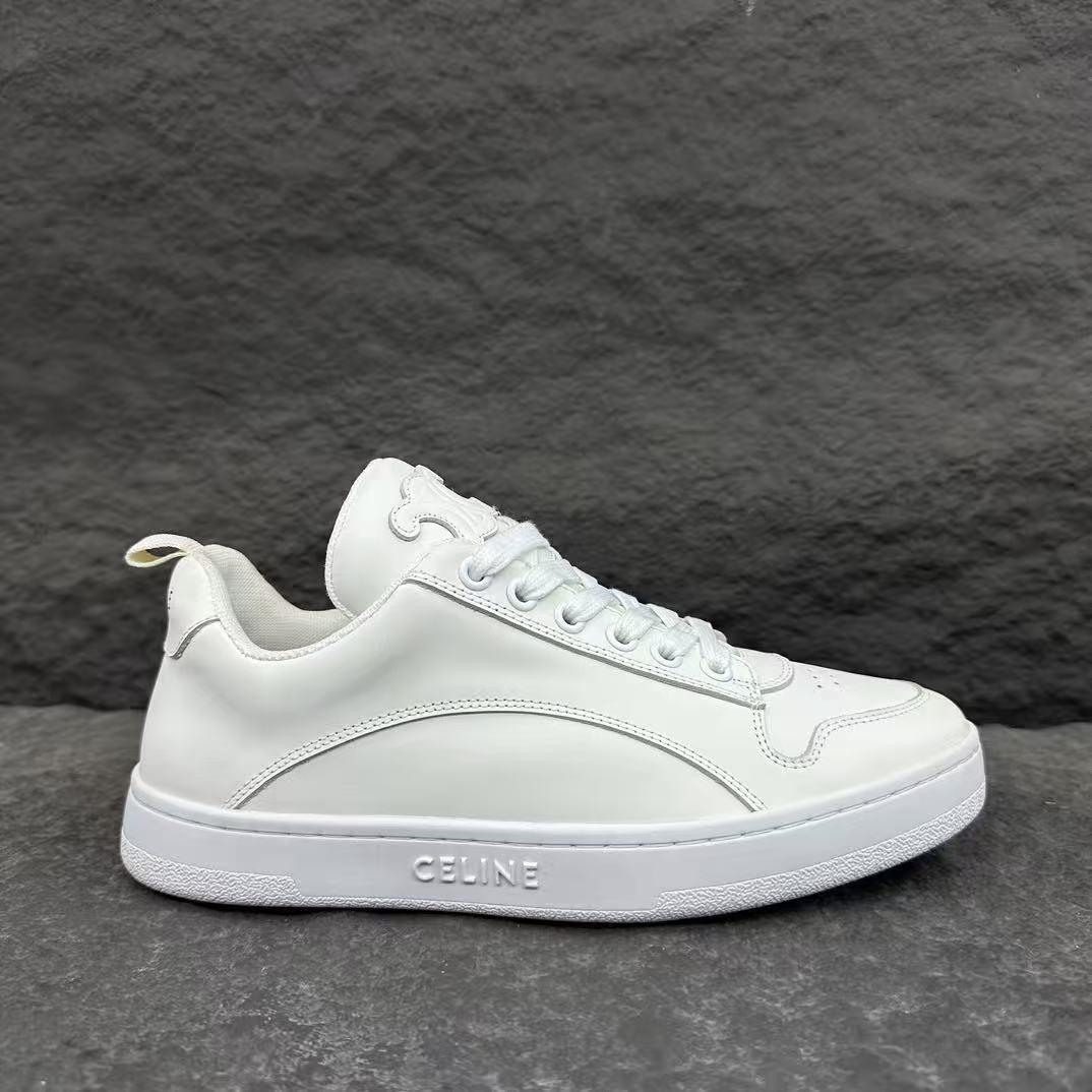 Celine HUNTINGTON Low-Top Lace-Up Sneakers in White Calfskin Suede & Mesh