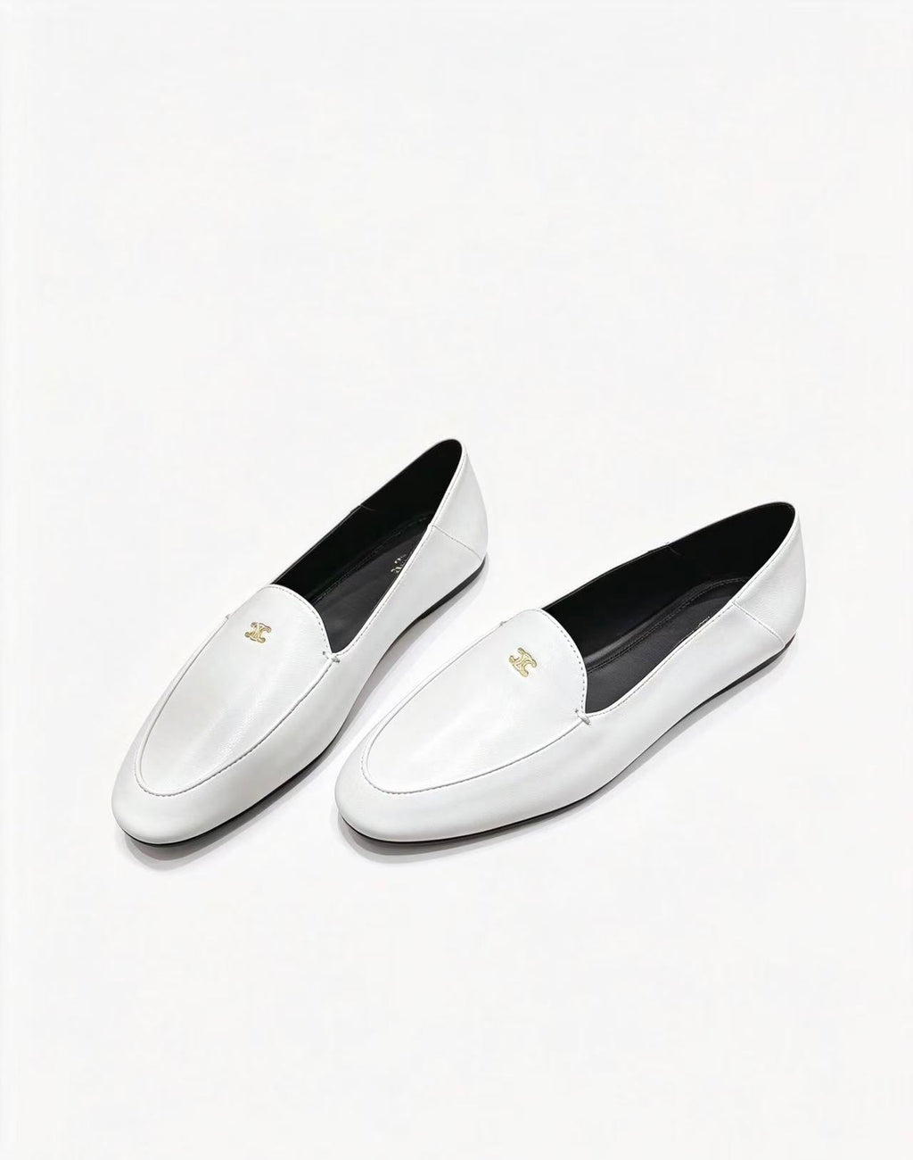 CELINE Triomphe Round-Toe Flat Loafers — White