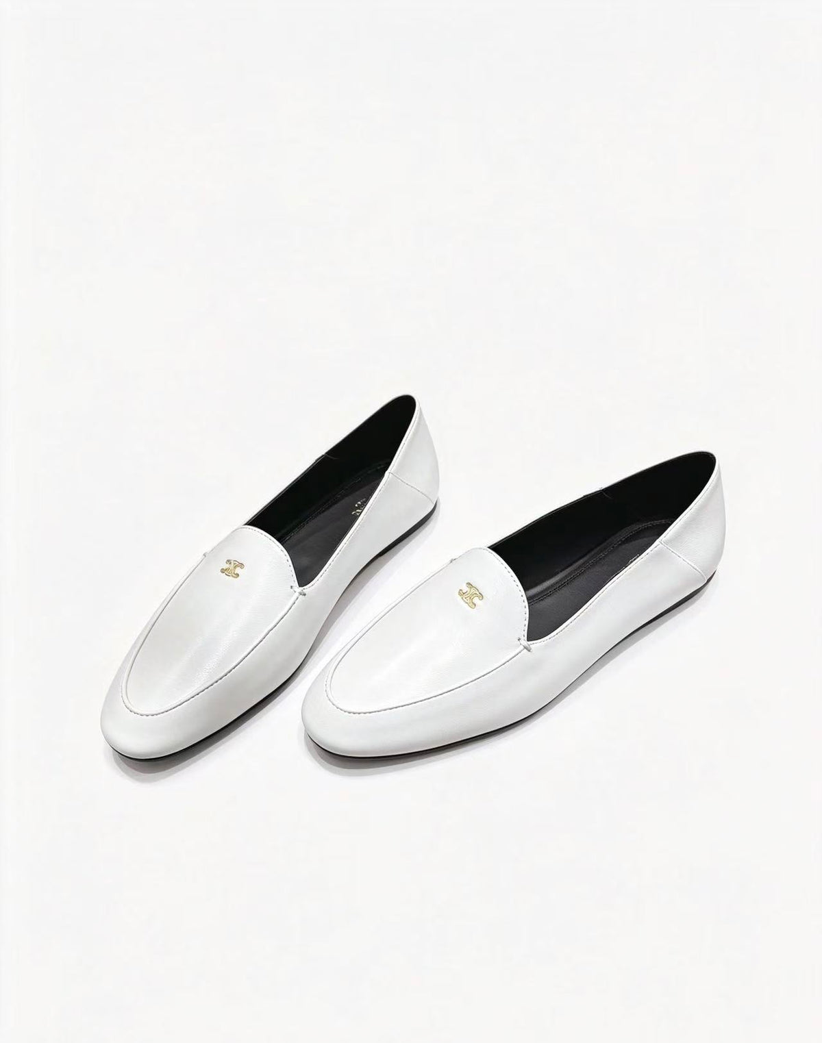 CELINE Triomphe Round-Toe Flat Loafers — White