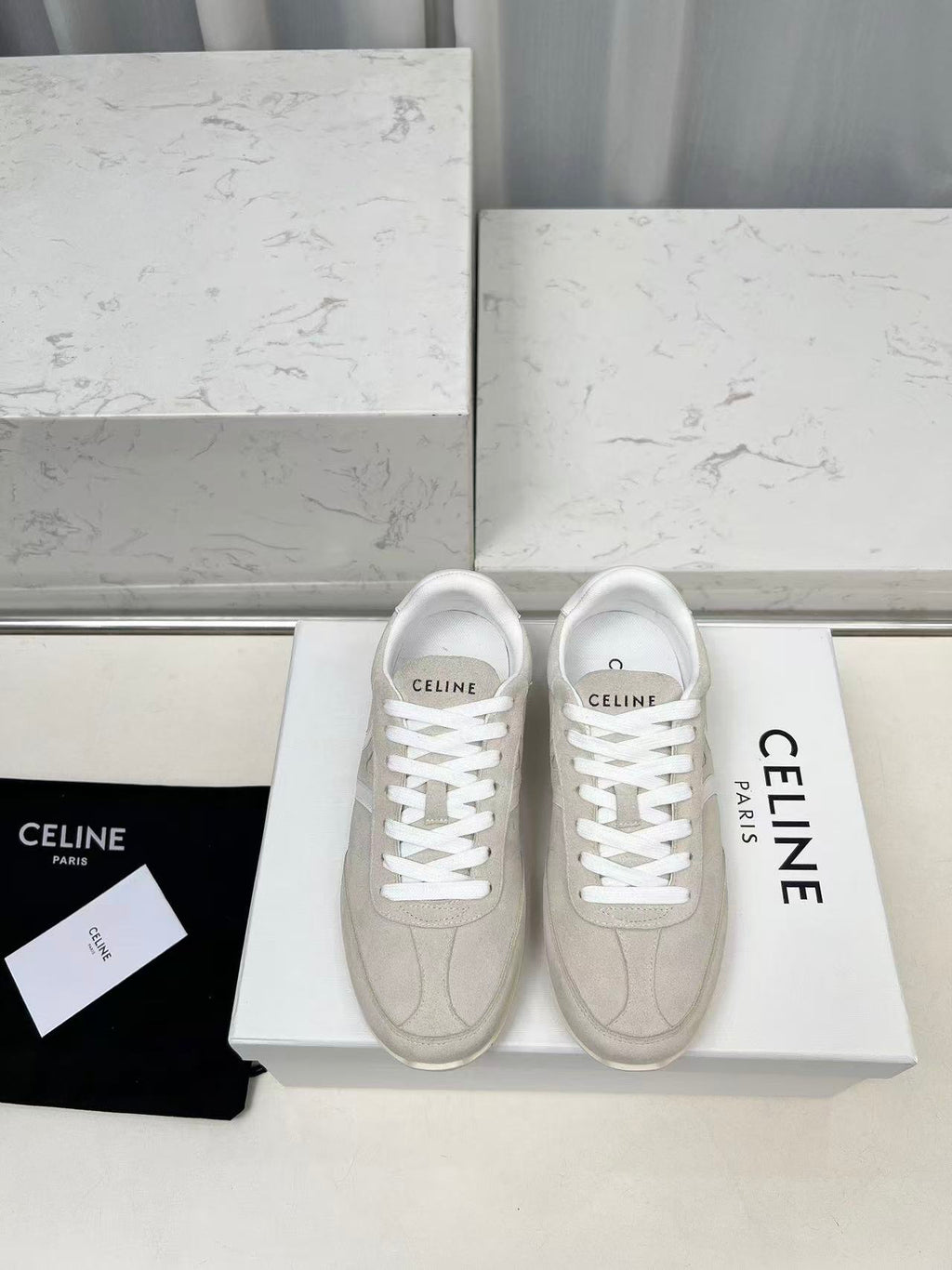 CELINE Jogger Triomphe Low-Top Sneakers in Apricot Cowhide & Suede