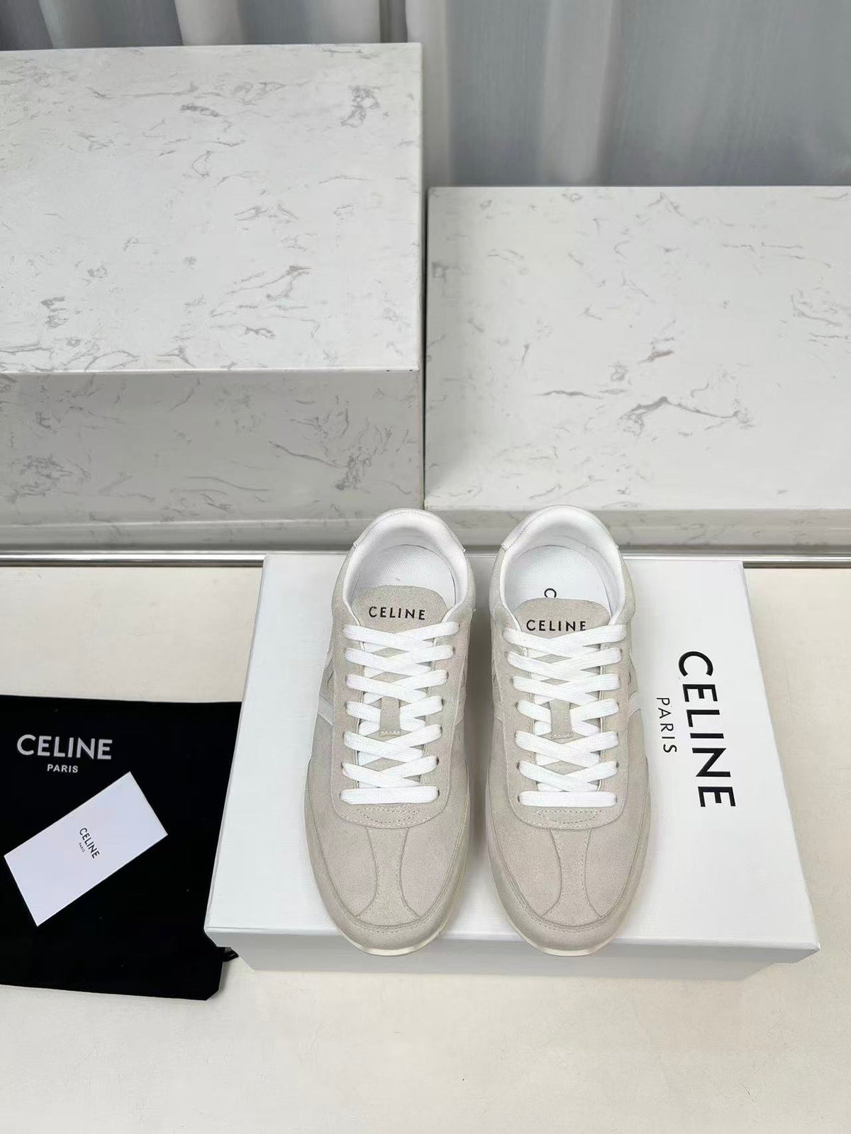 CELINE Jogger Triomphe Low-Top Sneakers in Apricot Cowhide & Suede