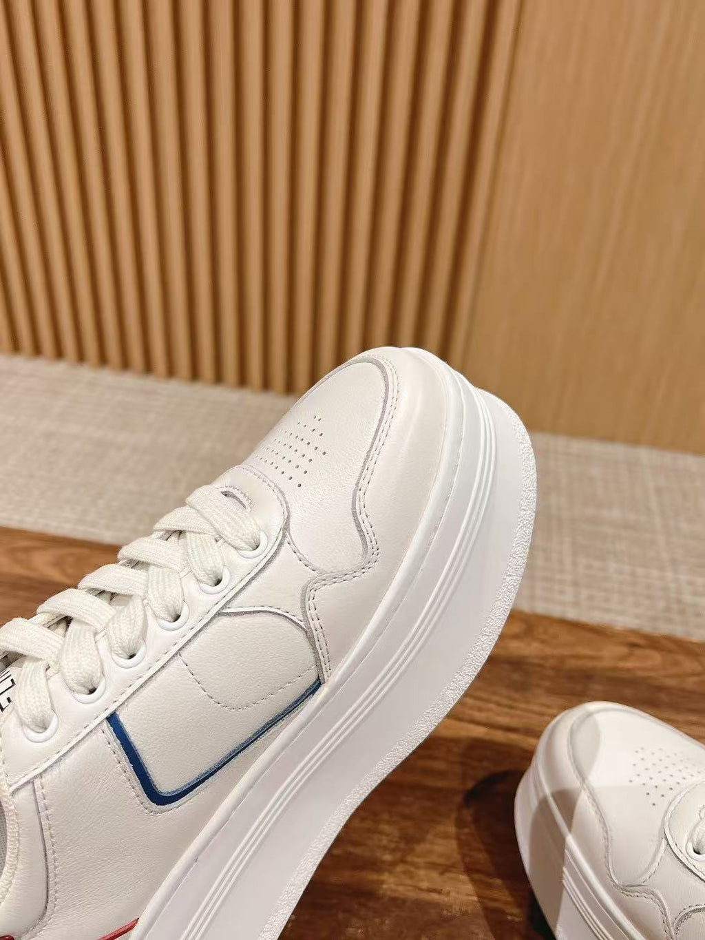 CELINE CT-10 Sneakers — White with Red & Blue Stripe