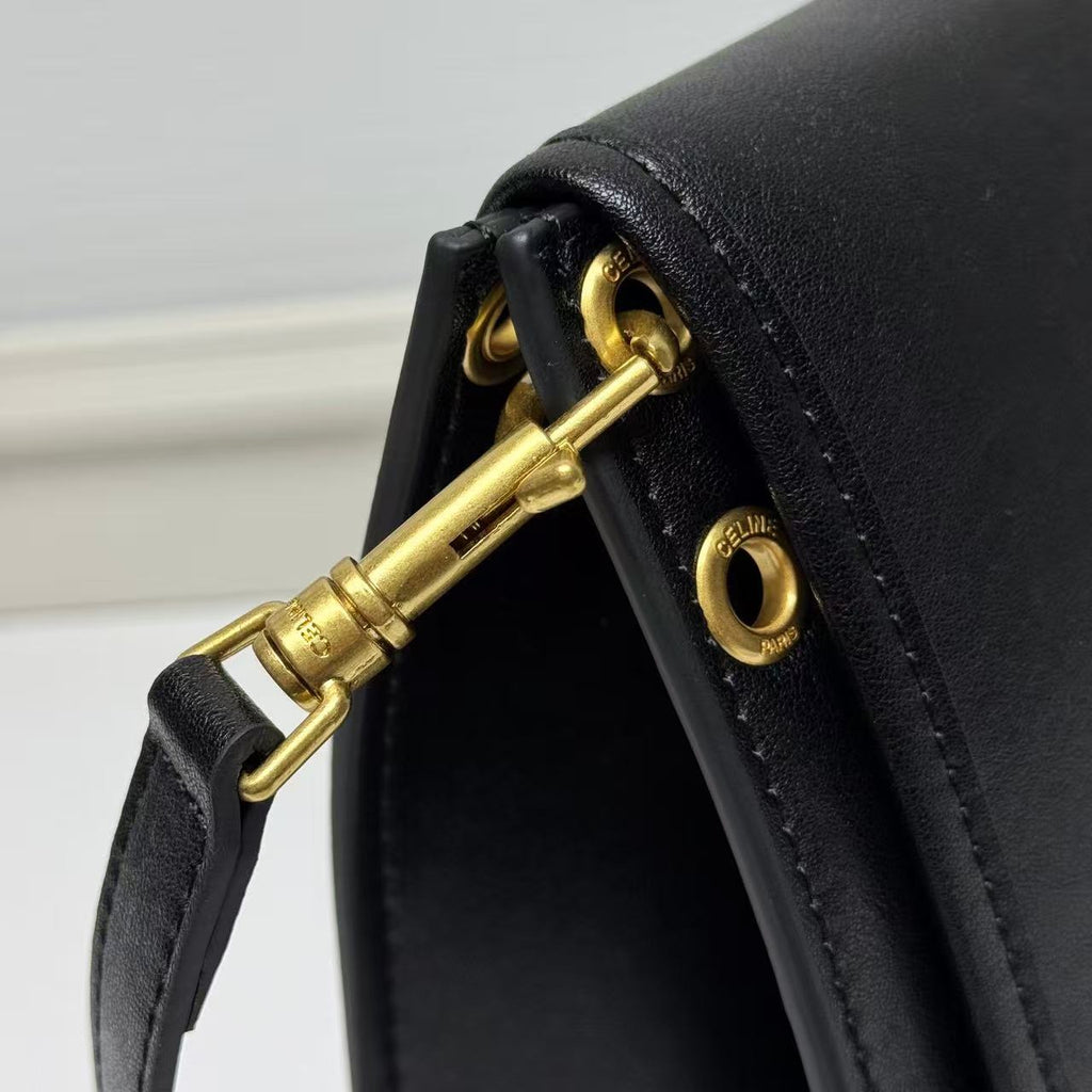 CELINE Triomphe Besace Bag in Black with Gold-Tone Finish
