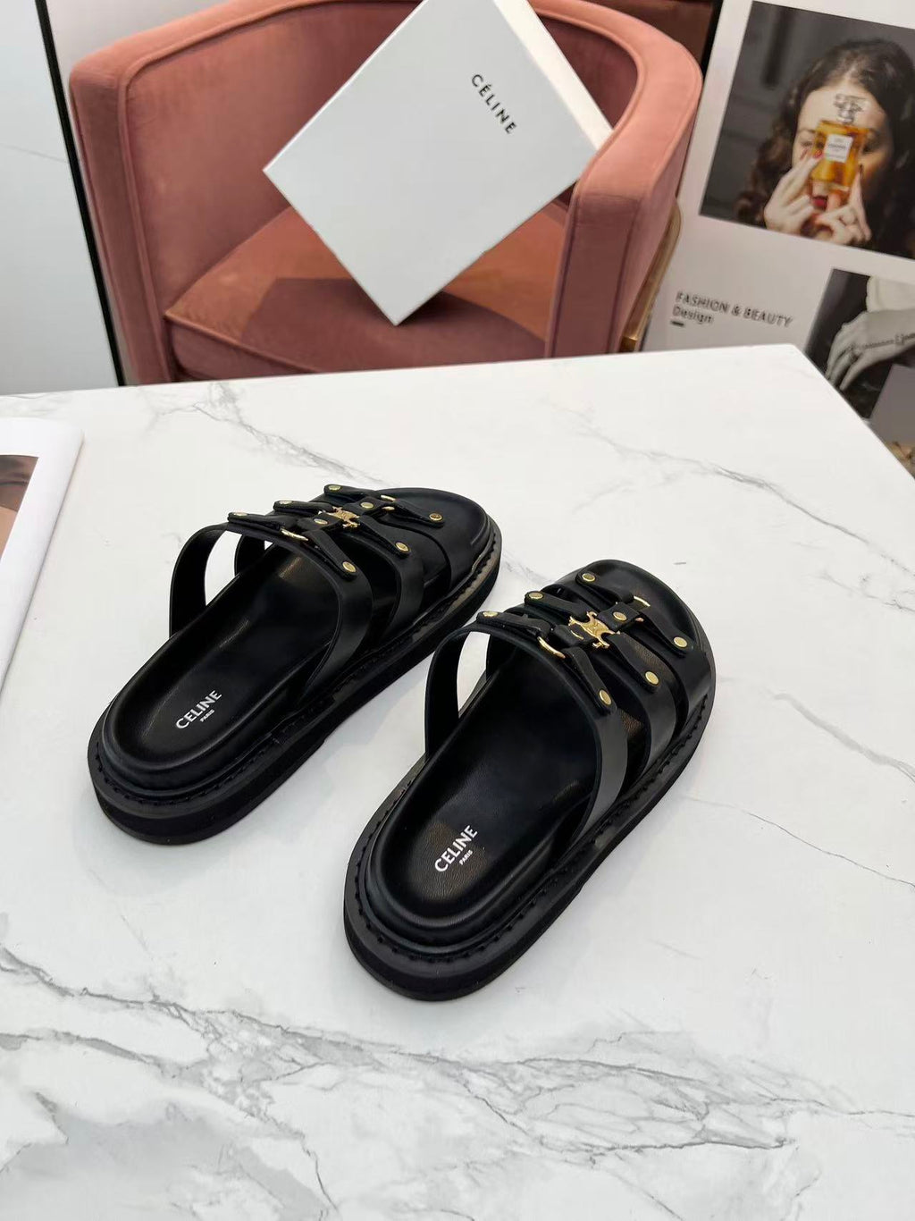 CELINE Metal Buckle Sandals — Women's Black | EU 35-40