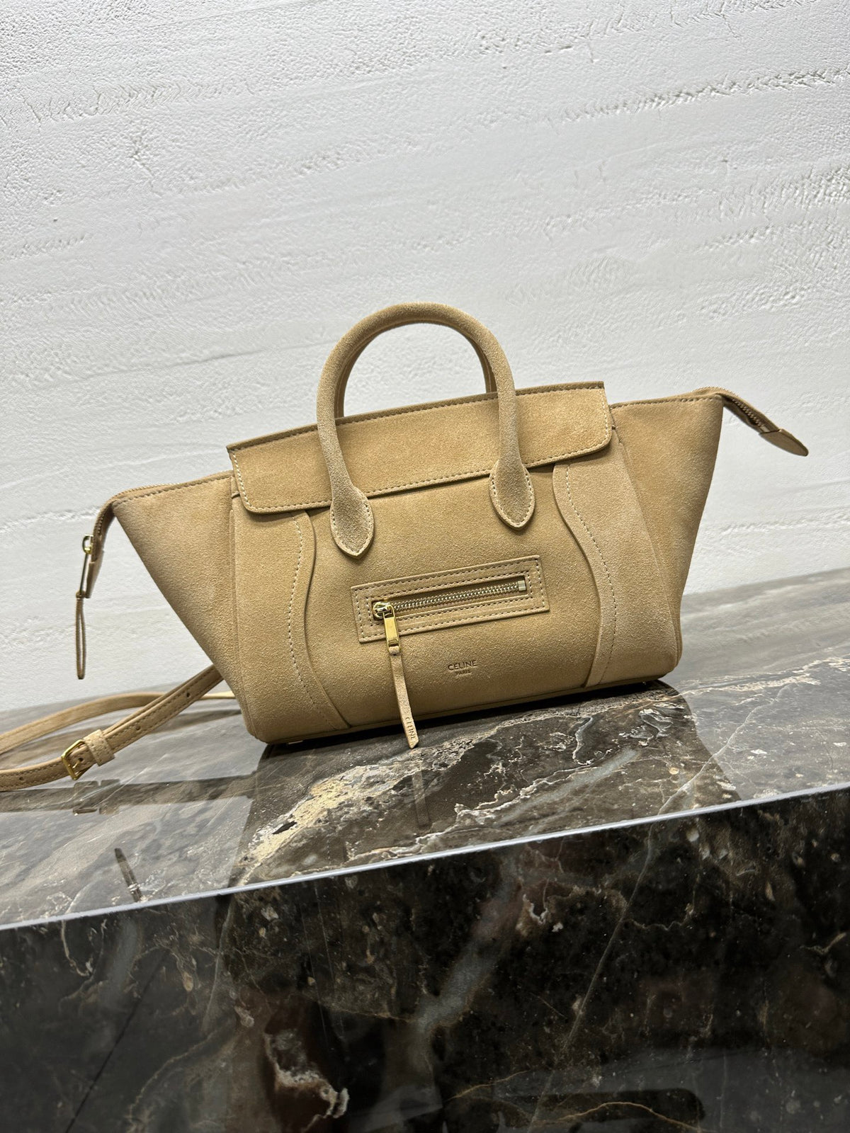 CELINE Small Handbag with Steel Hardware in Beige