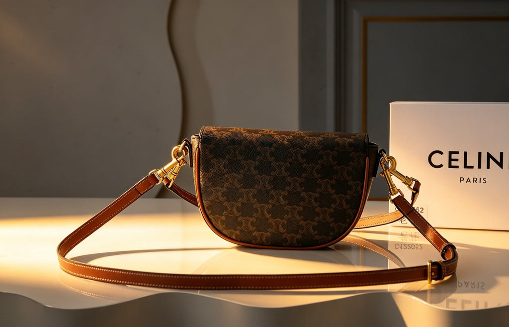 CELINE Cowhide Leather Shoulder Bag in Yellow-Brown