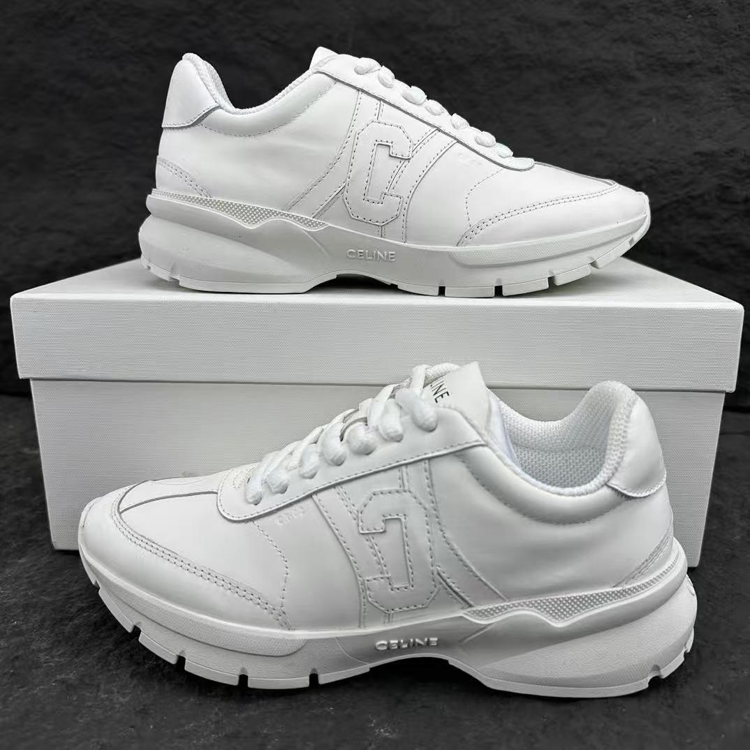 Celine CR-02 Runner Low-Top Lace-Up Sneakers in Calfskin — Fluorescent White