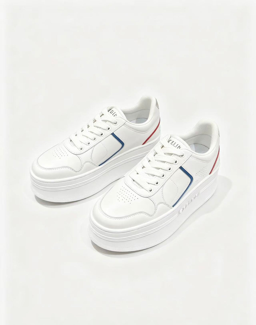 CELINE CT-10 Sneakers — White with Red & Blue Stripe