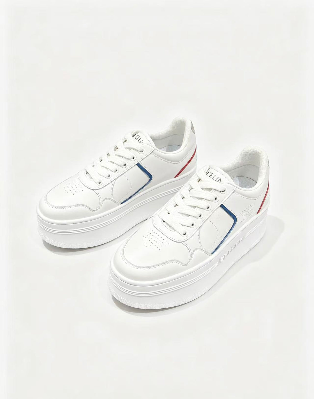 CELINE CT-10 Sneakers — White with Red & Blue Stripe