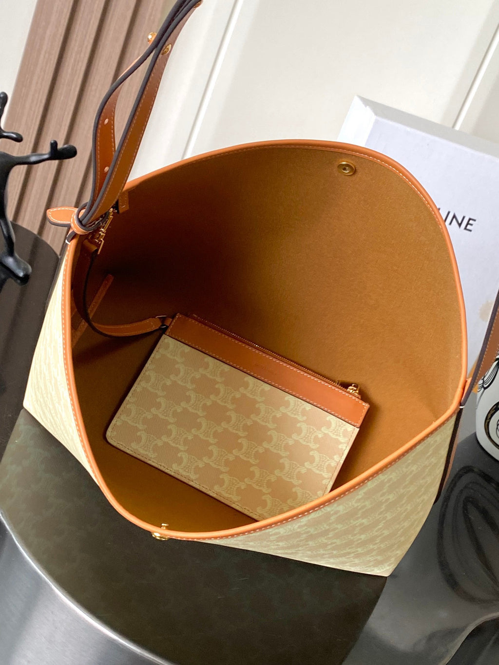 CELINE Monogram Soft Shopper Bag in Beige