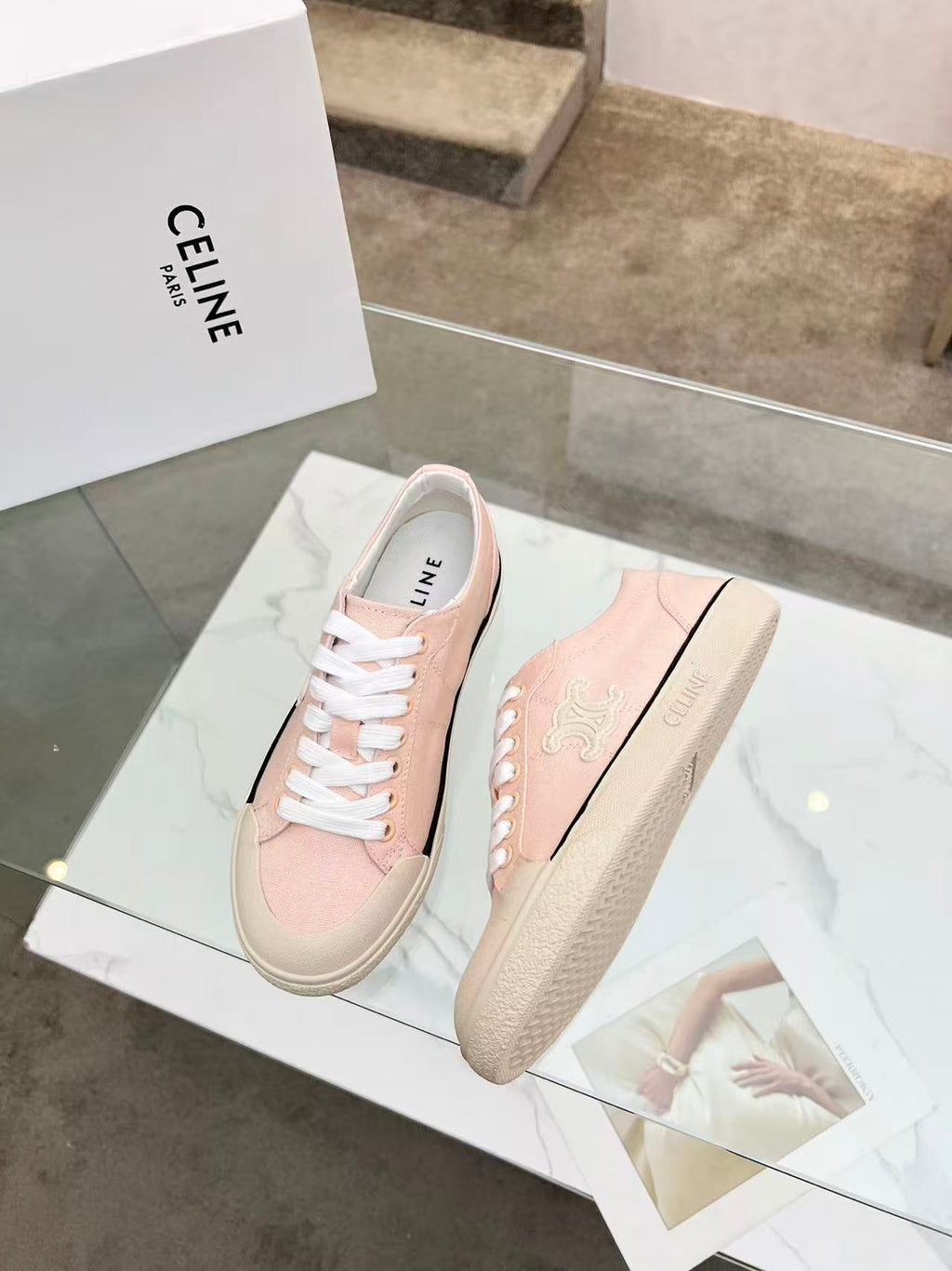 CELINE New Alan Triomphe Canvas Sneakers — Pink