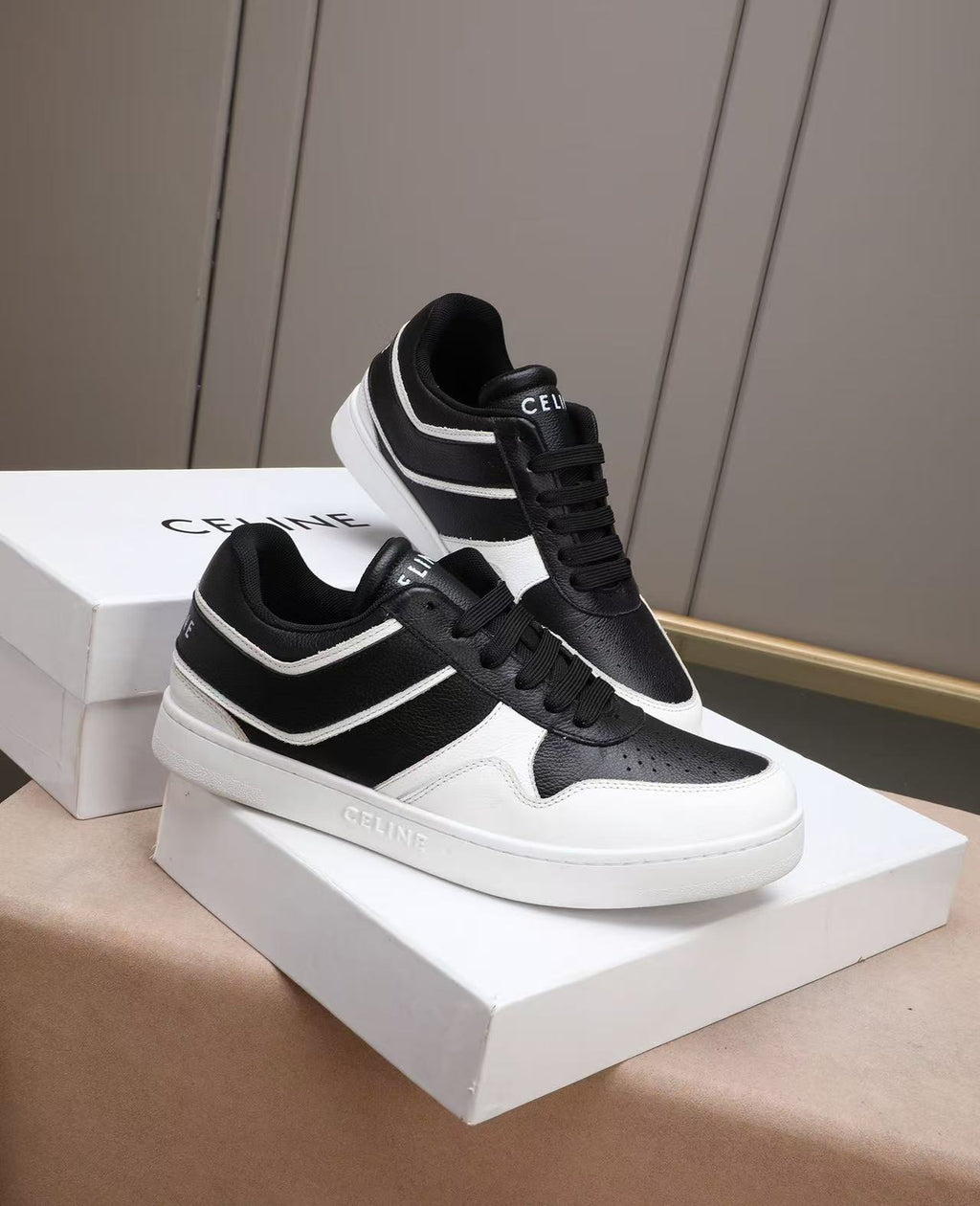 Celine Low-Top White Sneakers with Celine Logo Detail