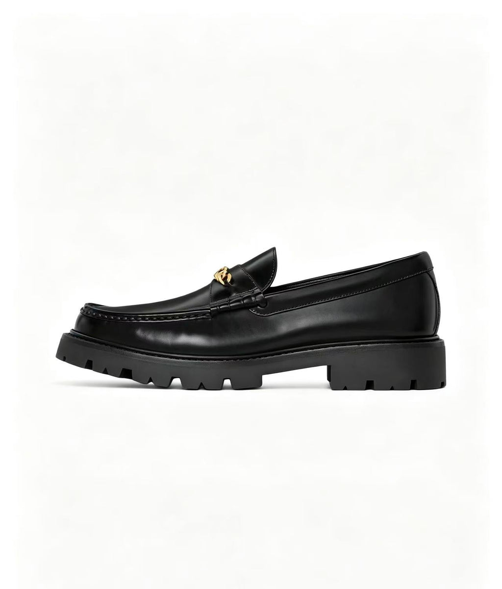 CELINE Chain Tassel Leather Loafers | 3.5cm Heel | Black & Burgundy