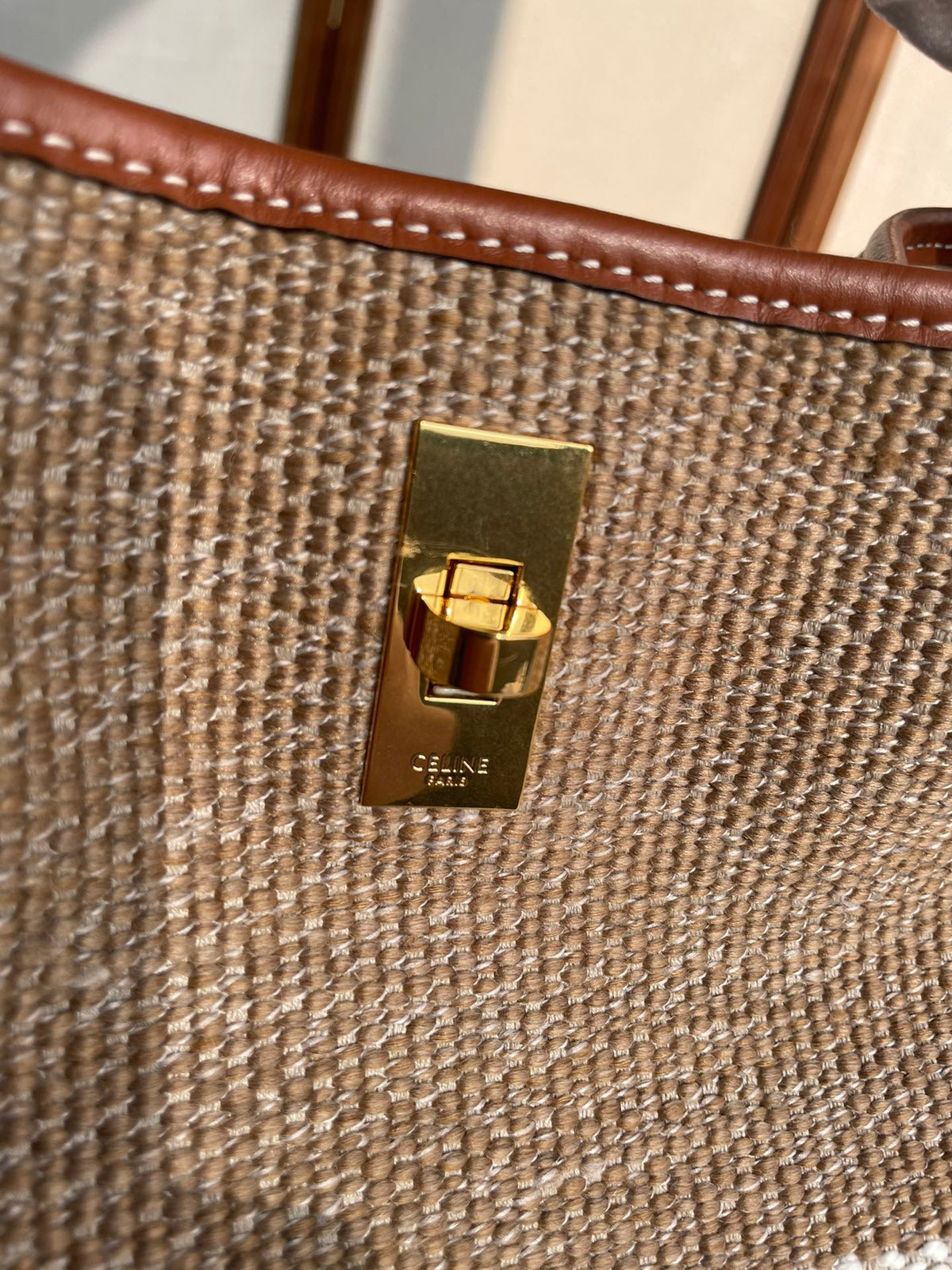 CELINE Bucket 16 Bag in Beige Textile with Smooth Calfskin Trim