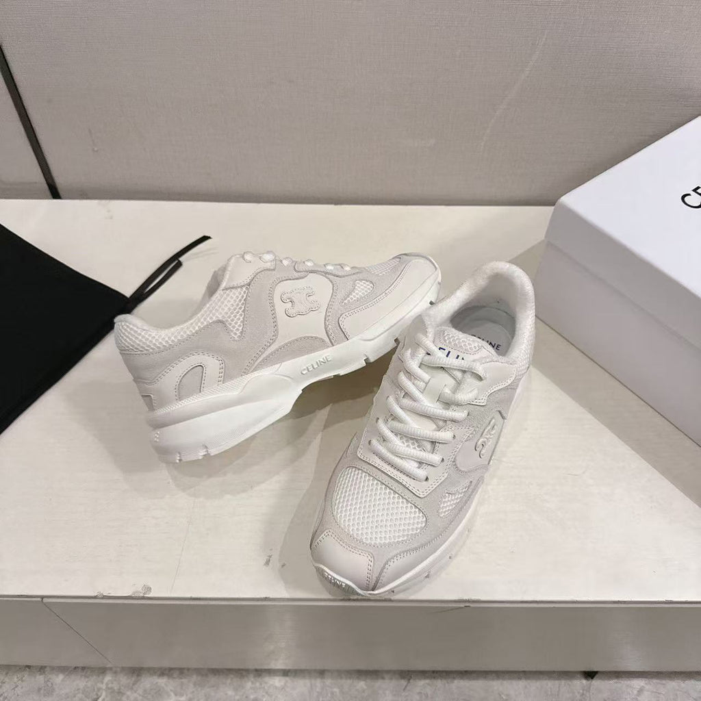CELINE Triomphe Runner Low-Top Sneakers — Grey & White