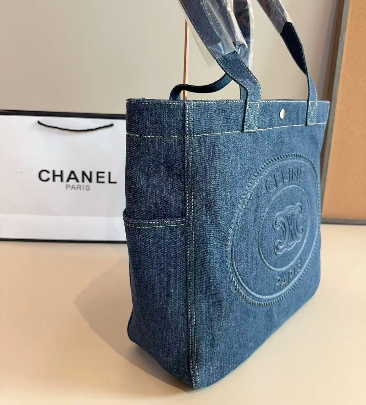 CELINE Triomphe Shoulder Bag in Blue