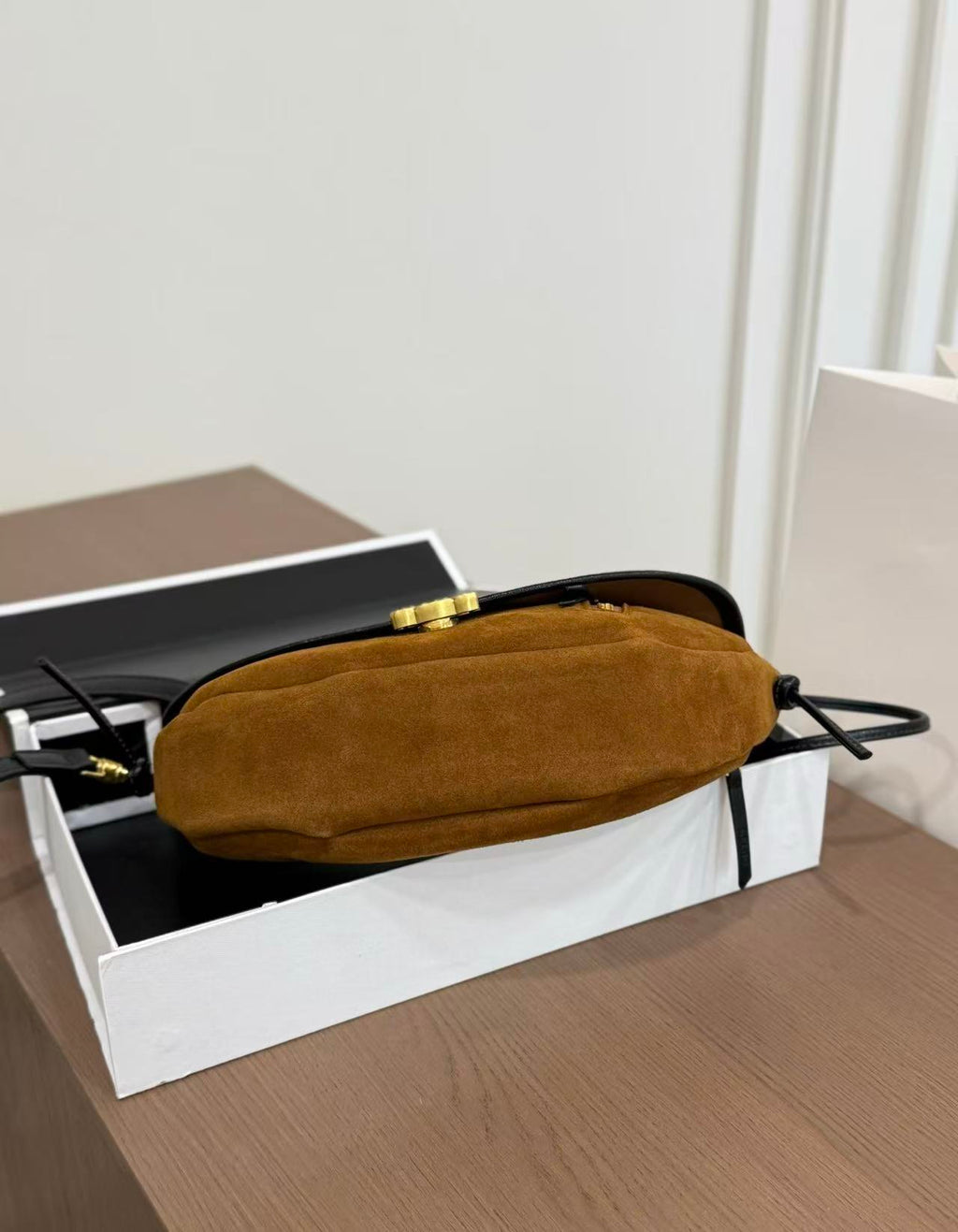 CELINE Halfmoon Shoulder-Slung Clutch in Bronze