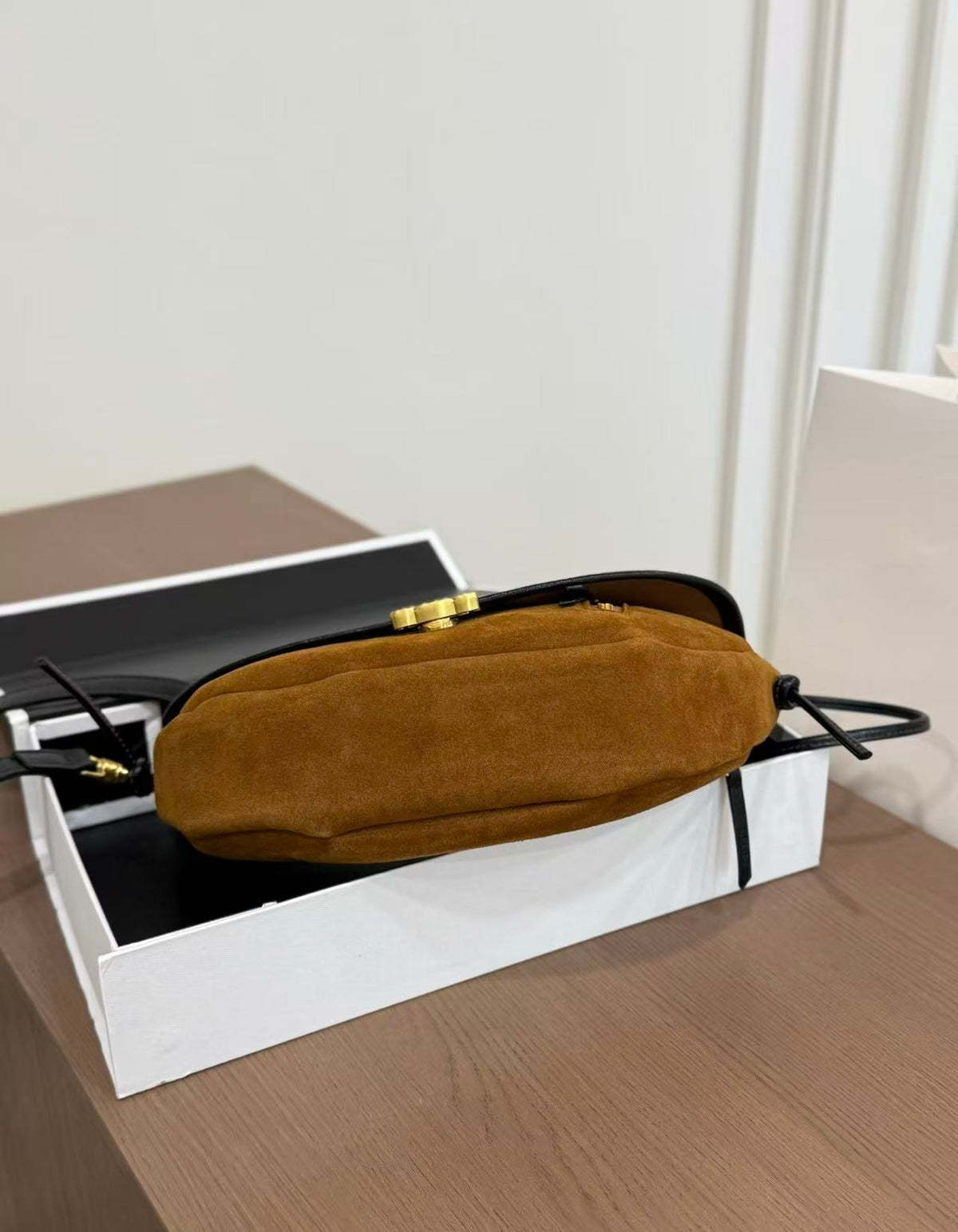 CELINE Halfmoon Shoulder-Slung Clutch in Bronze