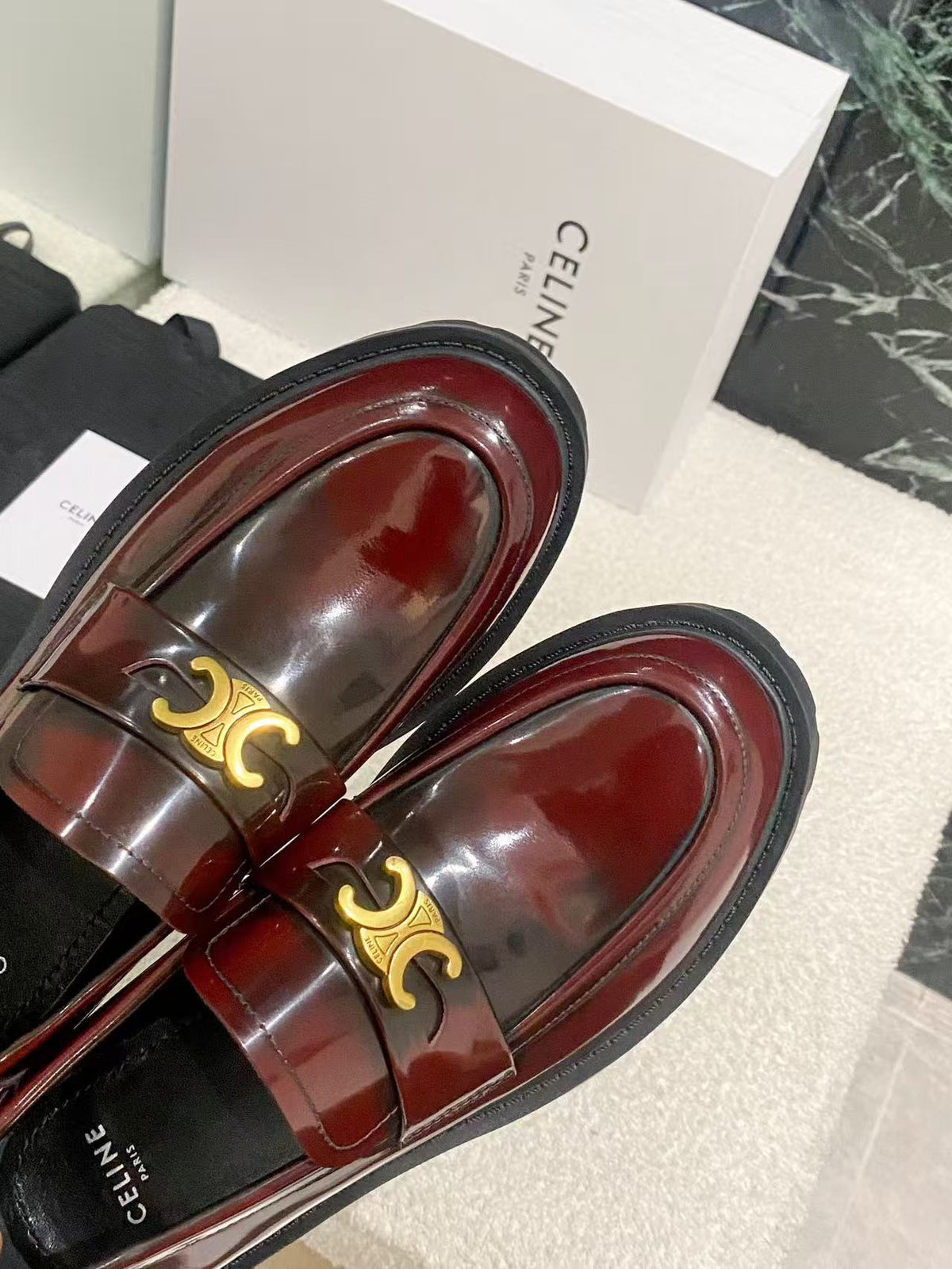 CELINE Chain Tassel Leather Loafers | 3.5cm Heel | Red