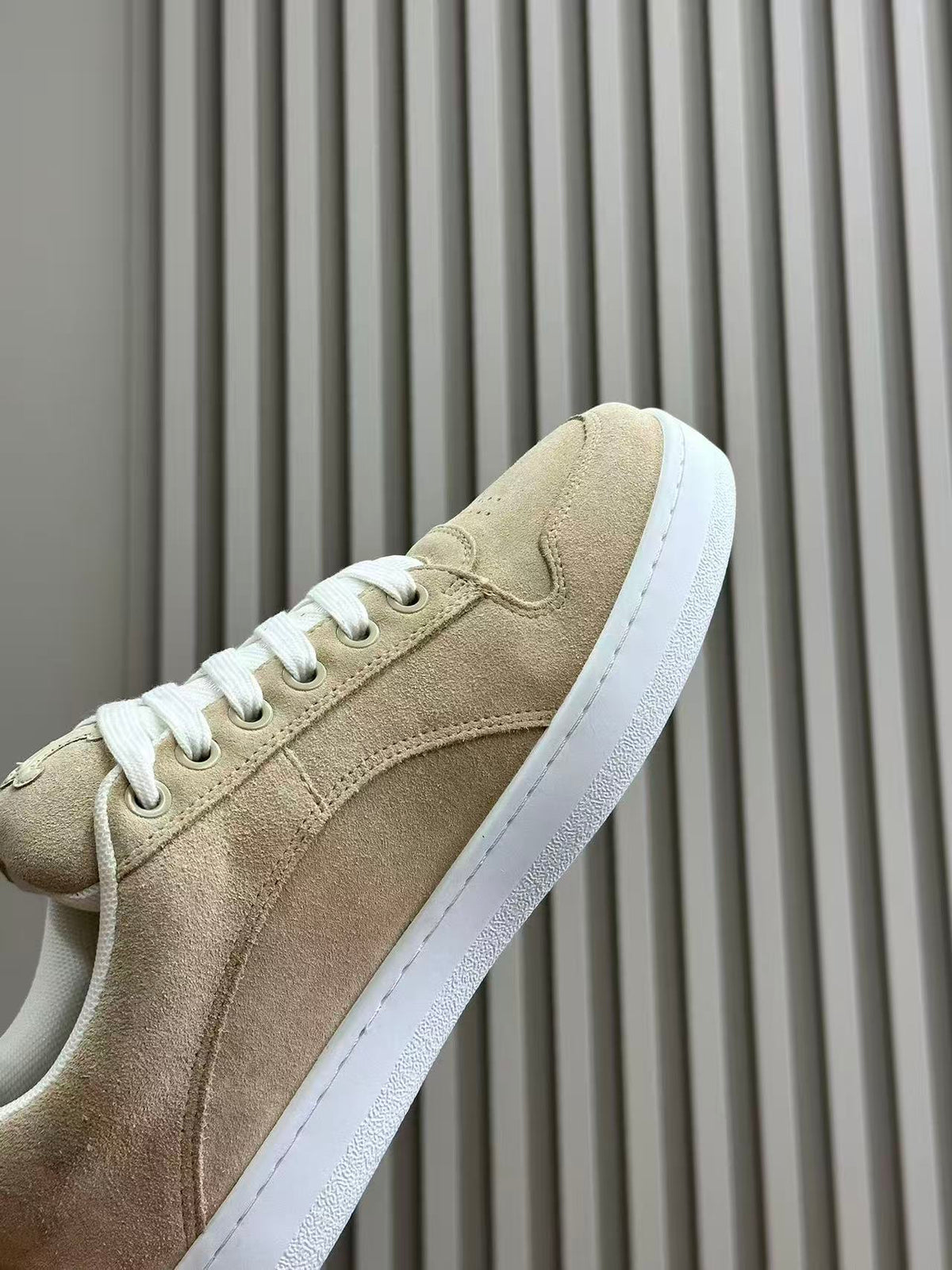 Celine Triomphe Vintage-Style Low-Top Sneakers — Light Brown