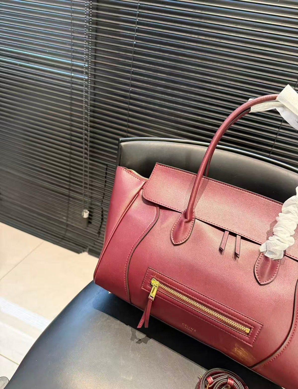 CELINE Luggage Bag in Burgundy with Grained Texture