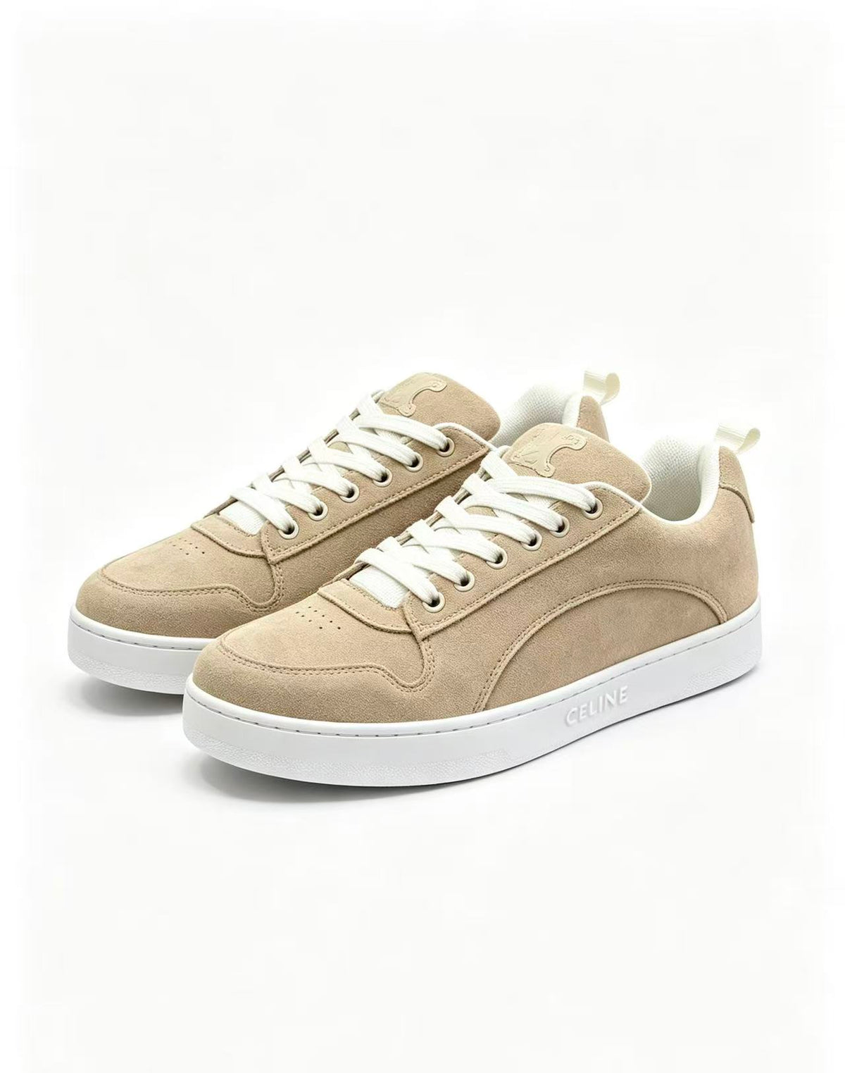 Celine Triomphe Vintage-Style Low-Top Sneakers — Light Brown
