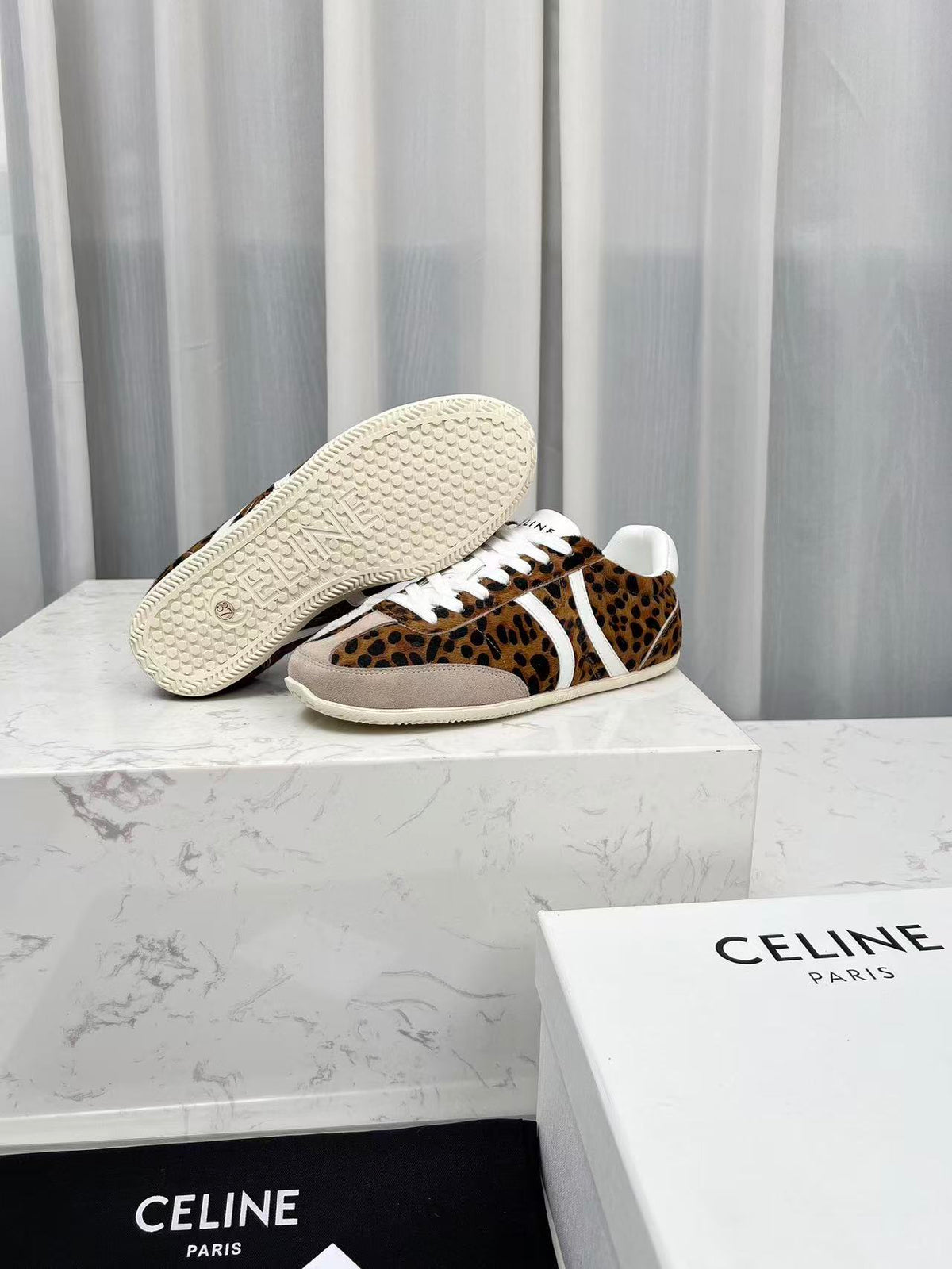 CELINE Jogger Triomphe Low-Top Sneakers in Leopard Print Cowhide & Suede