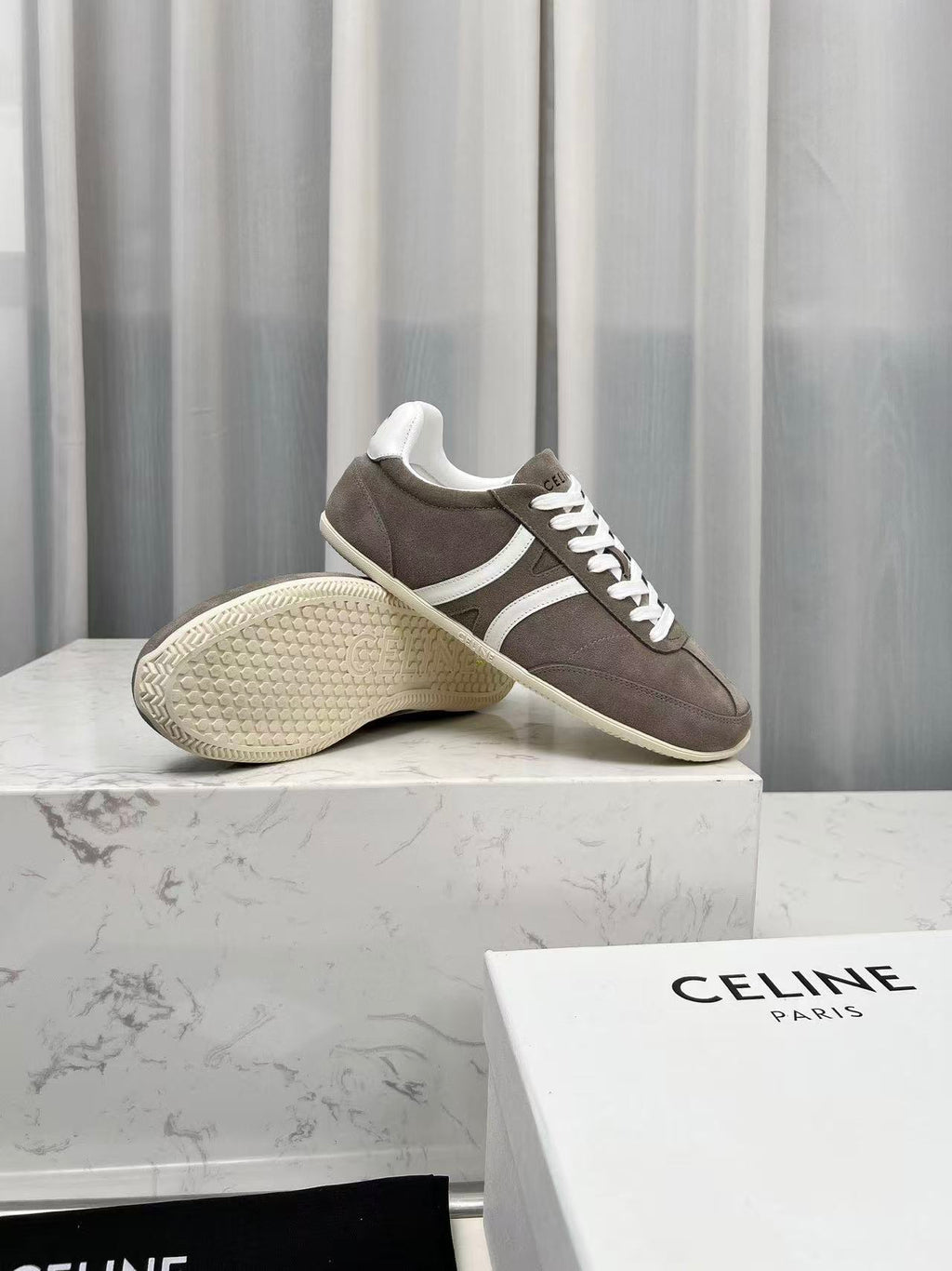 CELINE Jogger Triomphe Low-Top Sneakers in Brown Cowhide & Suede