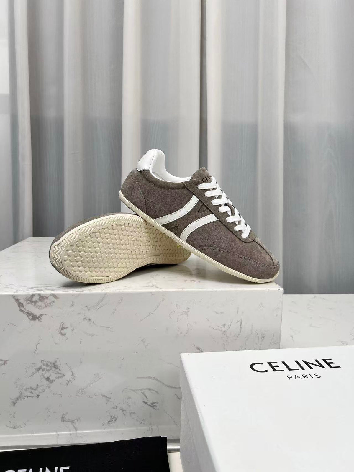 CELINE Jogger Triomphe Low-Top Sneakers in Brown Cowhide & Suede
