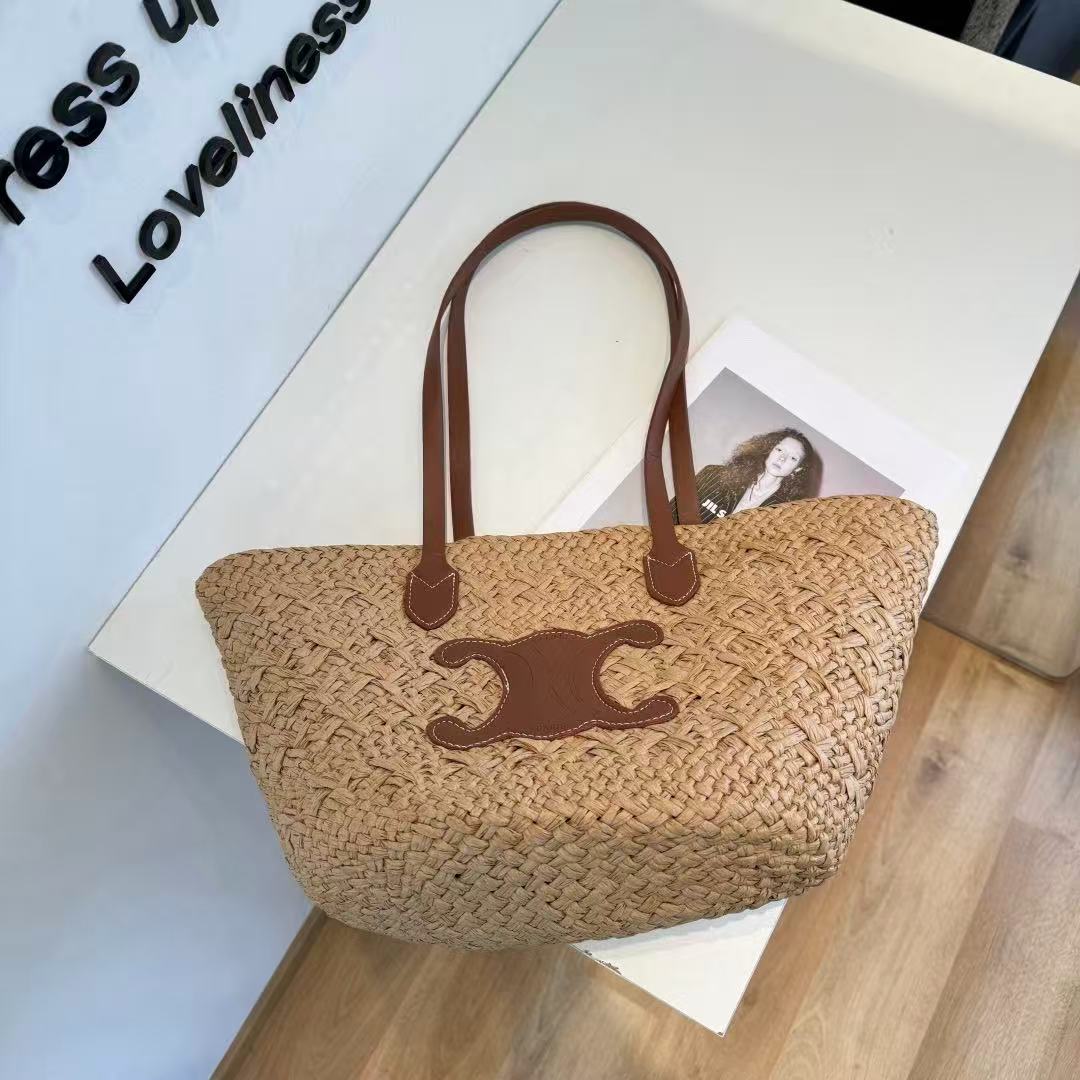 CELINE Hand-Woven Raffia Bag in Beige