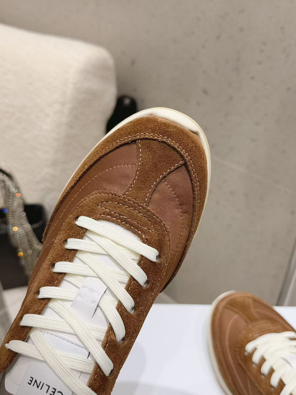 CELINE New Logo Laced Casual Sneakers — Brown