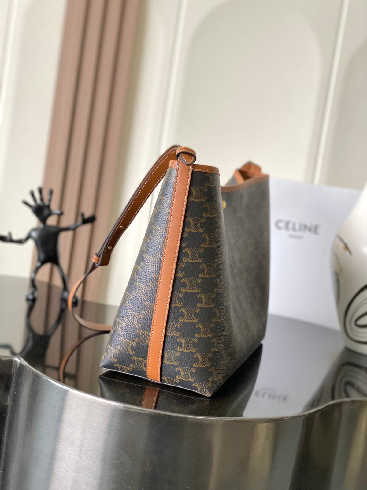 CELINE Monogram Soft Shopper Bag in Dark Brown