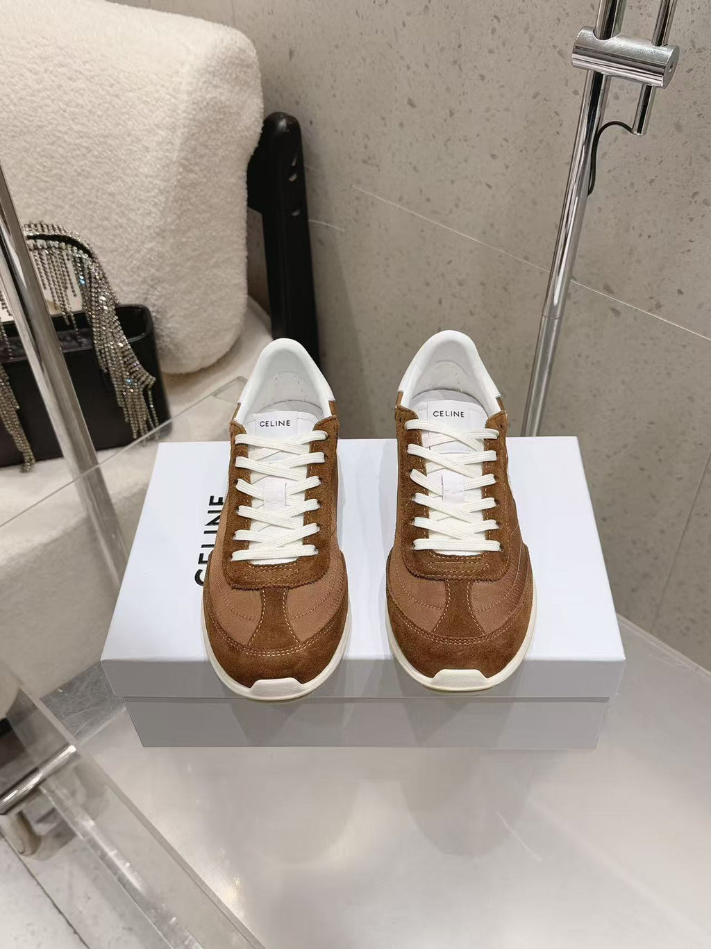 CELINE New Logo Laced Casual Sneakers — Brown