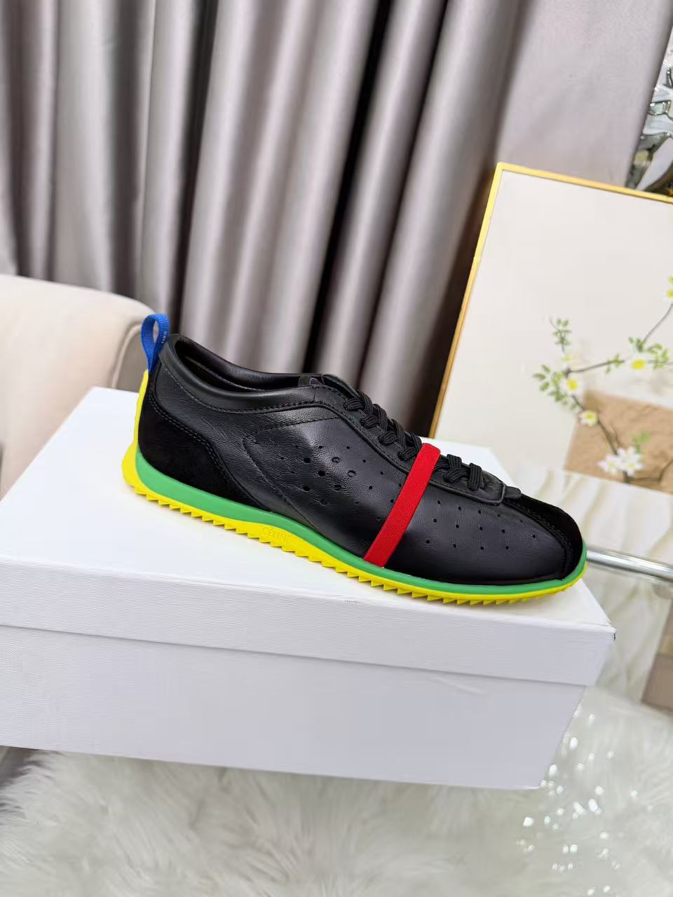 CELINE Men's Soft Calfskin Leather Lace-Up Low-Top Casual Shoes | Black | EU 39-46