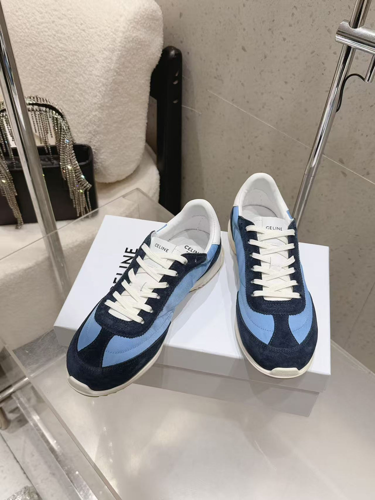 CELINE New Logo Laced Casual Sneakers — Navy & Blue