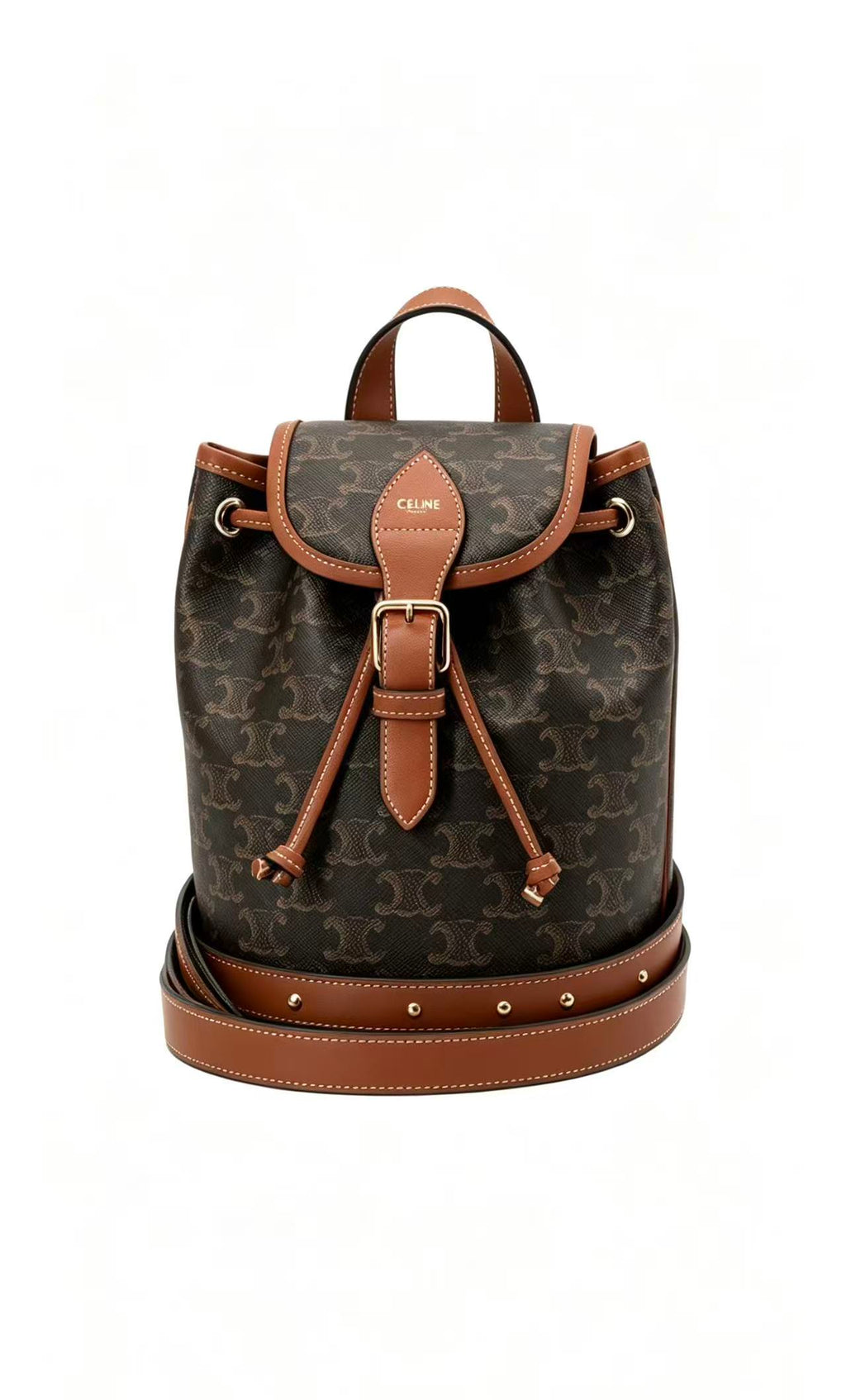 CELINE Folco Logo-Print Flap Bag in Brown