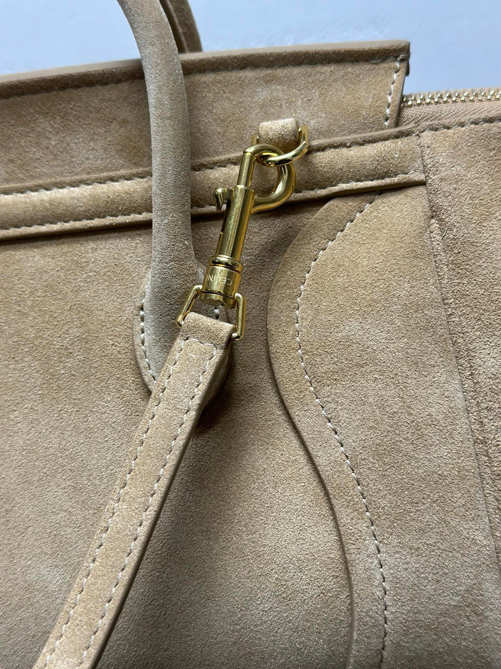 CELINE Small Handbag with Steel Hardware in Beige
