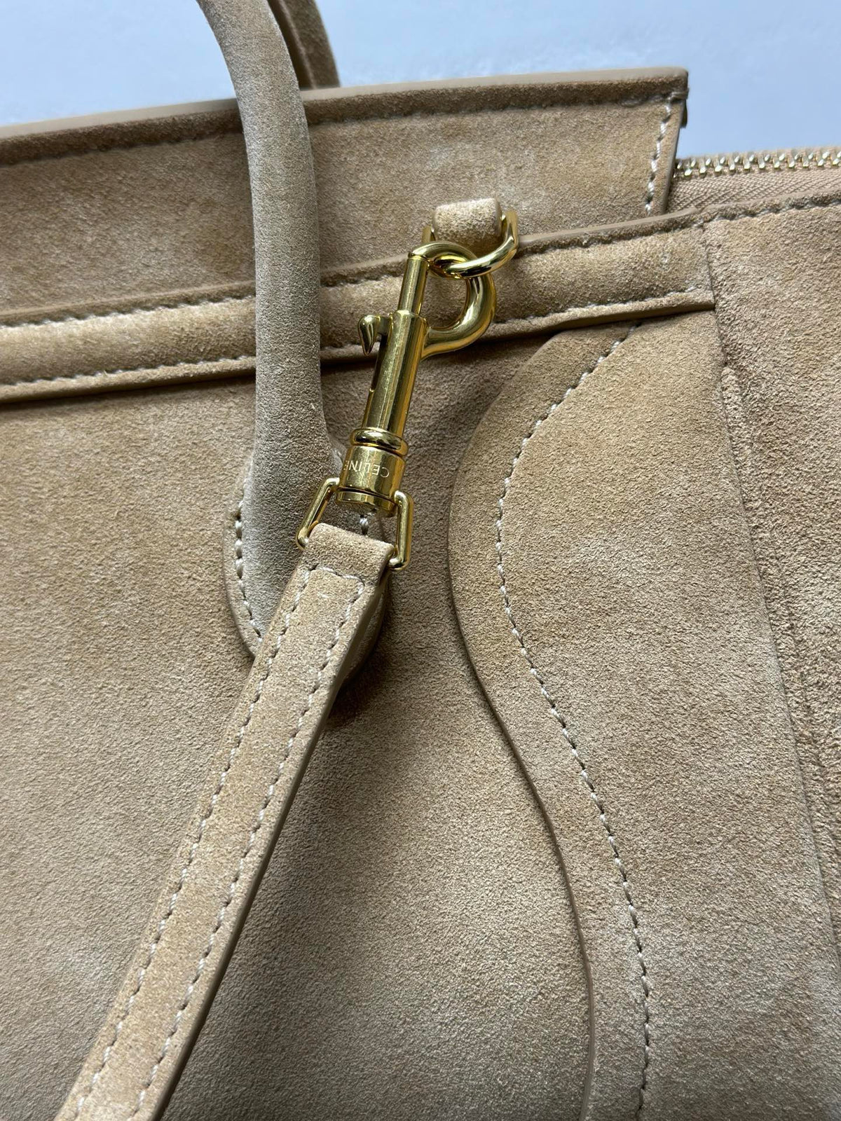 CELINE Small Handbag with Steel Hardware in Beige