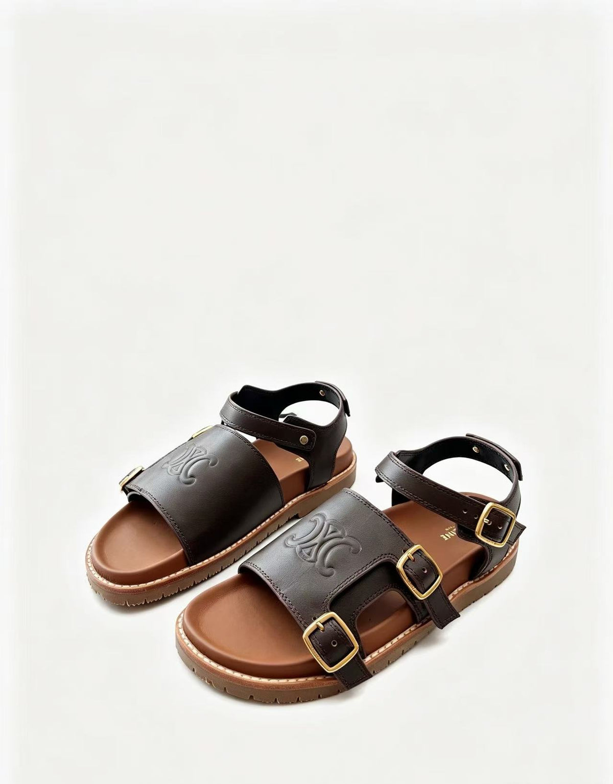CELINE Arc de Triomphe Logo Platform Sandals — Women's Vegetable-Tanned Leather | EU 35-41
