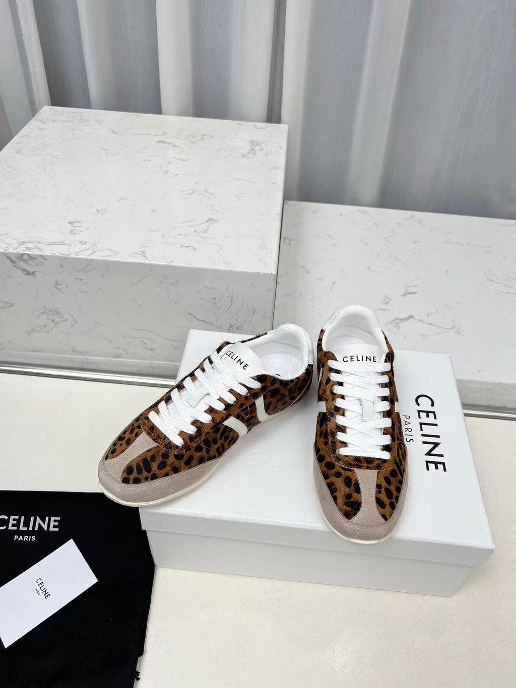 CELINE Jogger Triomphe Low-Top Sneakers in Leopard Print Cowhide & Suede