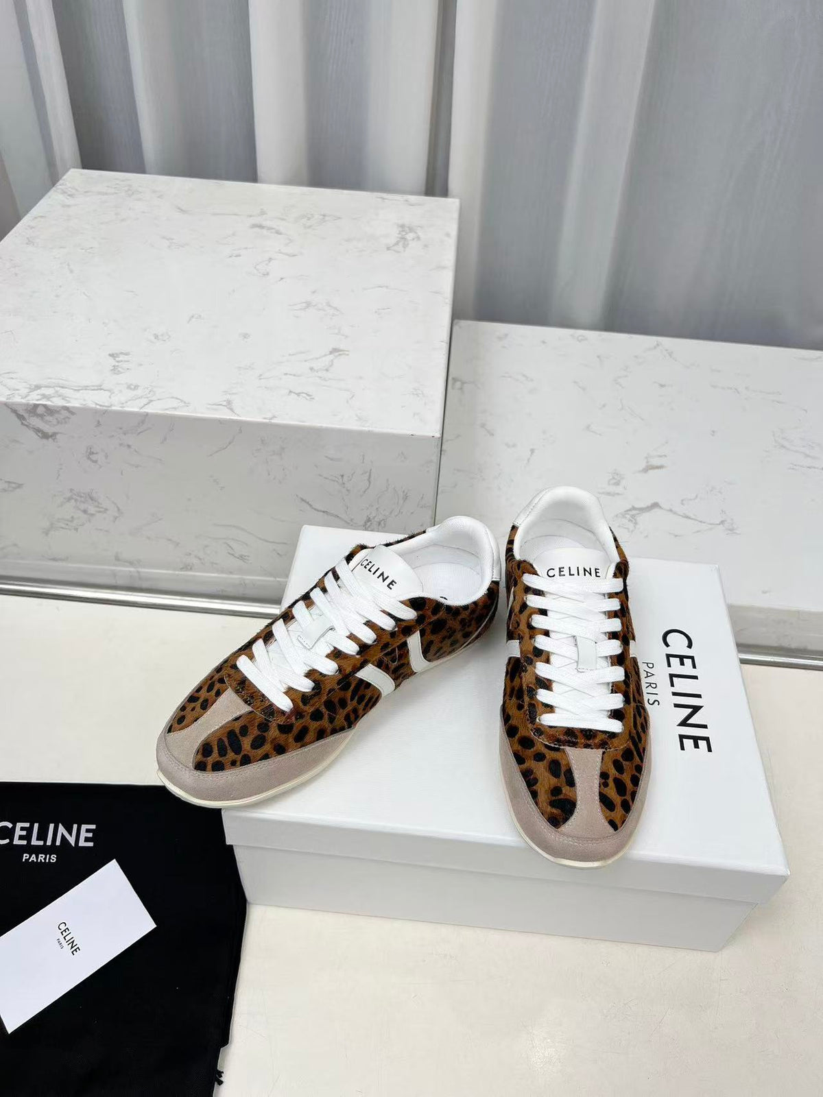 CELINE Jogger Triomphe Low-Top Sneakers in Leopard Print Cowhide & Suede