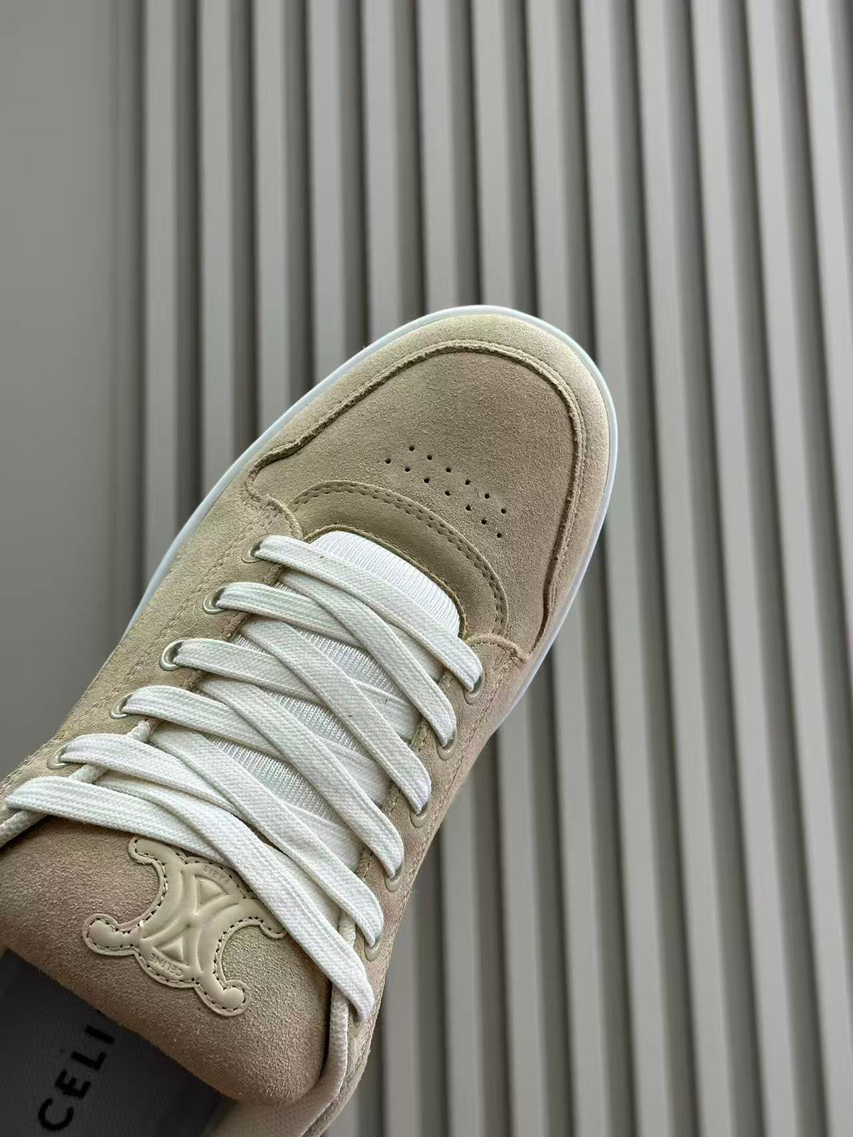 Celine Triomphe Vintage-Style Low-Top Sneakers — Light Brown