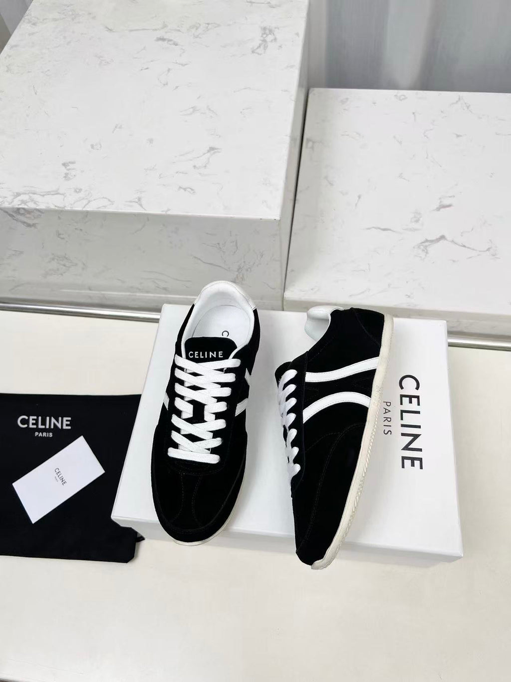 CELINE Jogger Triomphe Low-Top Sneakers in Black Cowhide & Suede