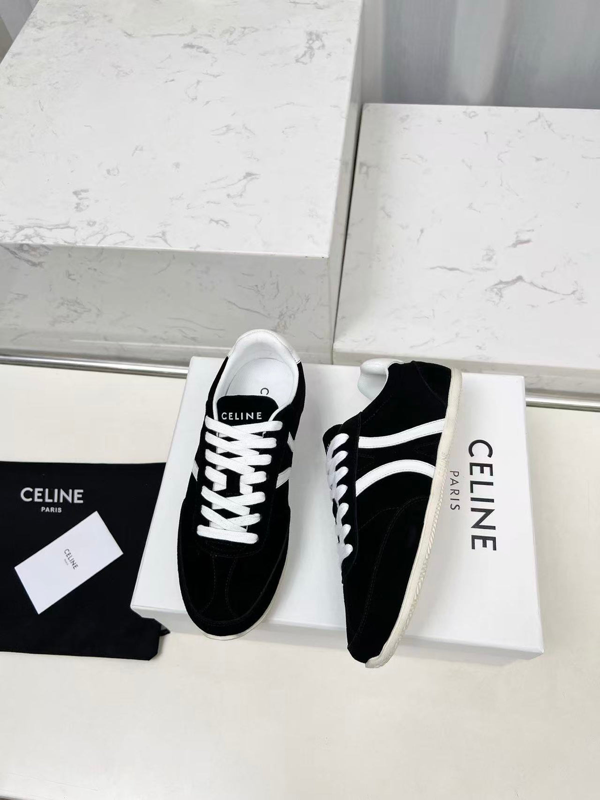 CELINE Jogger Triomphe Low-Top Sneakers in Black Cowhide & Suede