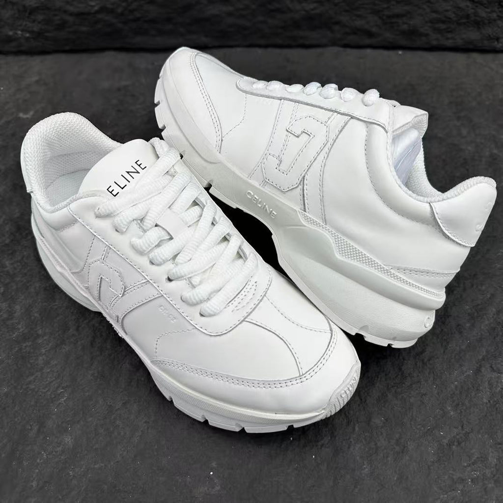 Celine CR-02 Runner Low-Top Lace-Up Sneakers in Calfskin — Fluorescent White